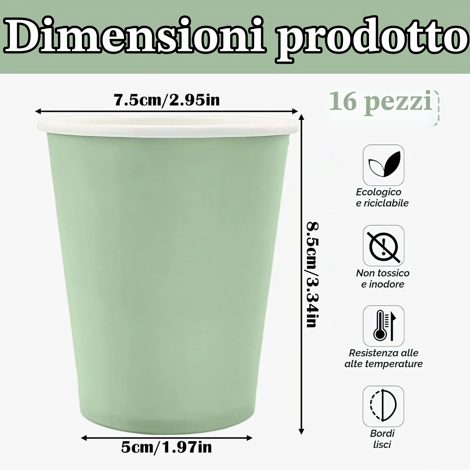 MOMAHUA 16 Bicchieri di Carta Verde Salvia per Feste - immagine 2