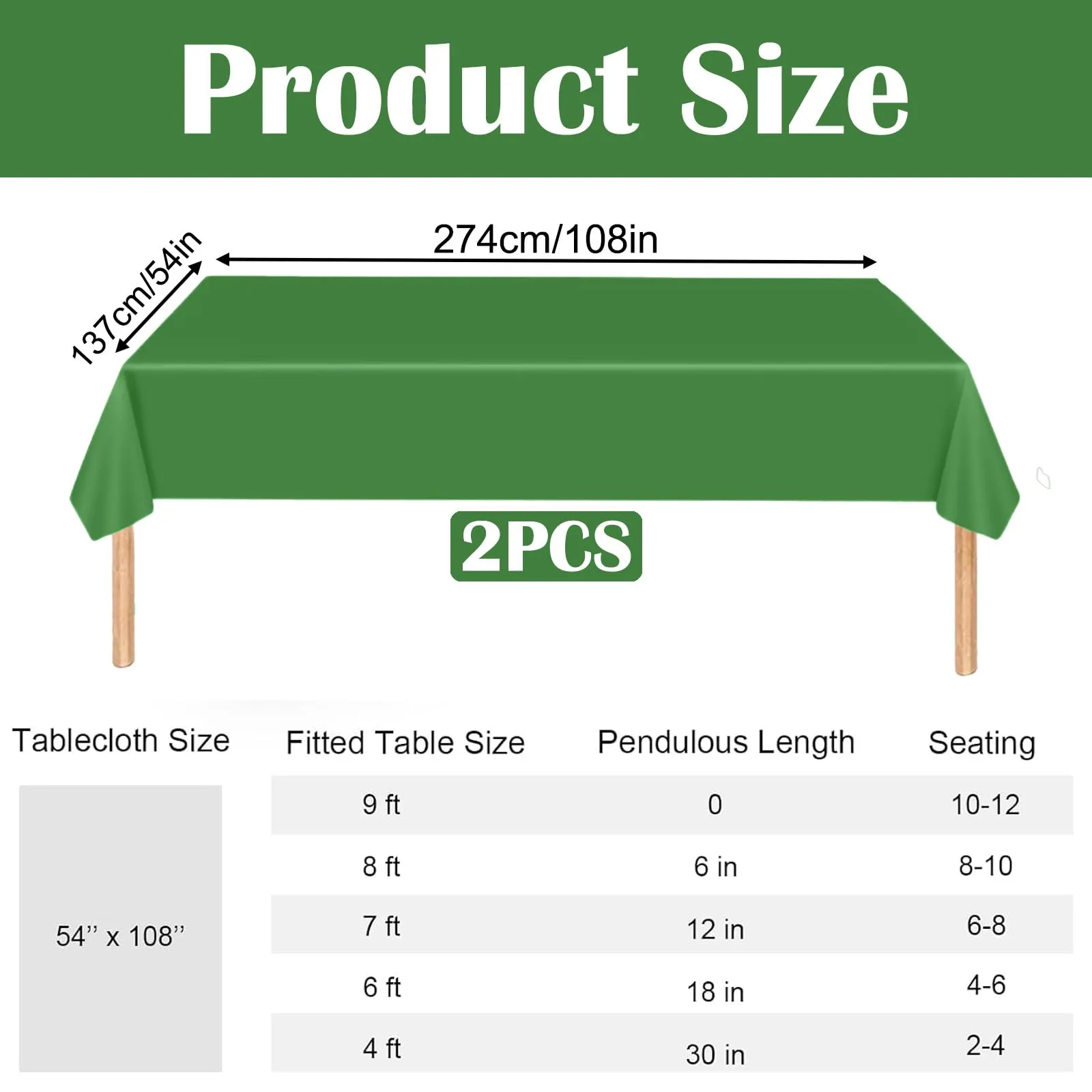MOMAHUA Tovaglia Verde per Feste, Set da 2 Pezzi, 137x274 cm - immagine 2