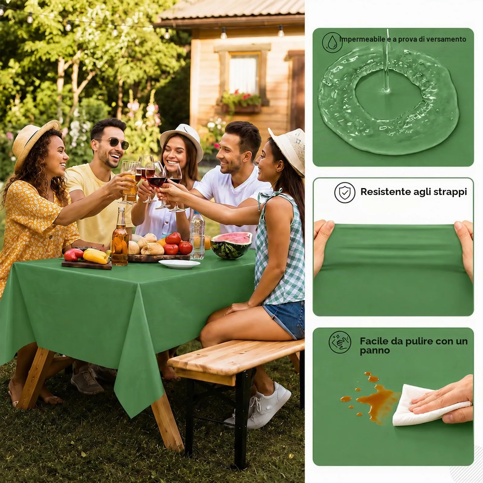 MOMAHUA Tovaglia Verde per Feste, Set da 2 Pezzi, 137x274 cm - immagine 3