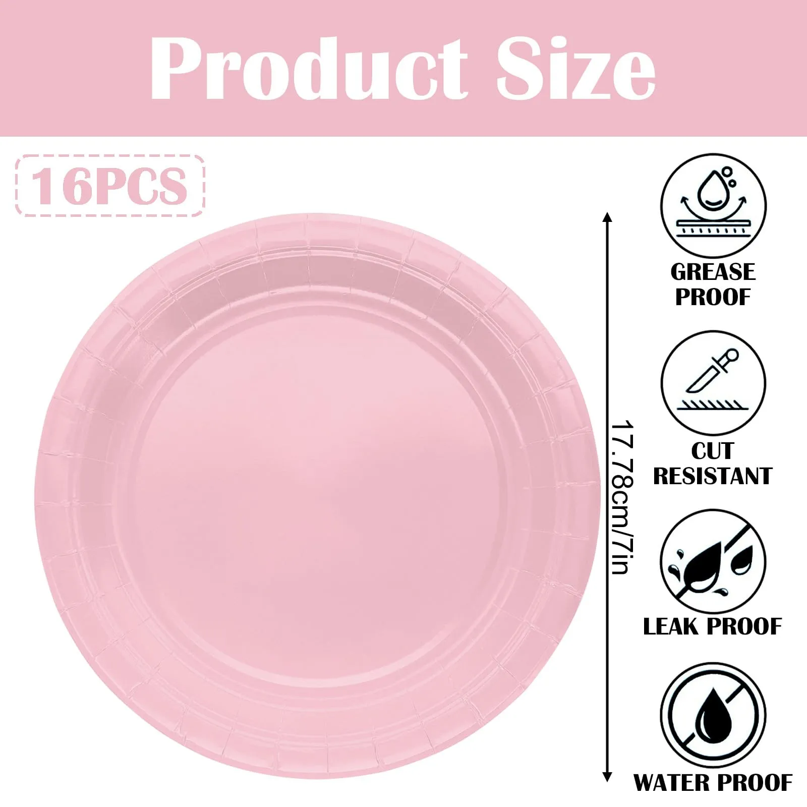 MOMAHUA Piatti di Carta Rosa, 18cm/7 Pollici, Set da 16 Pezzi - immagine 2