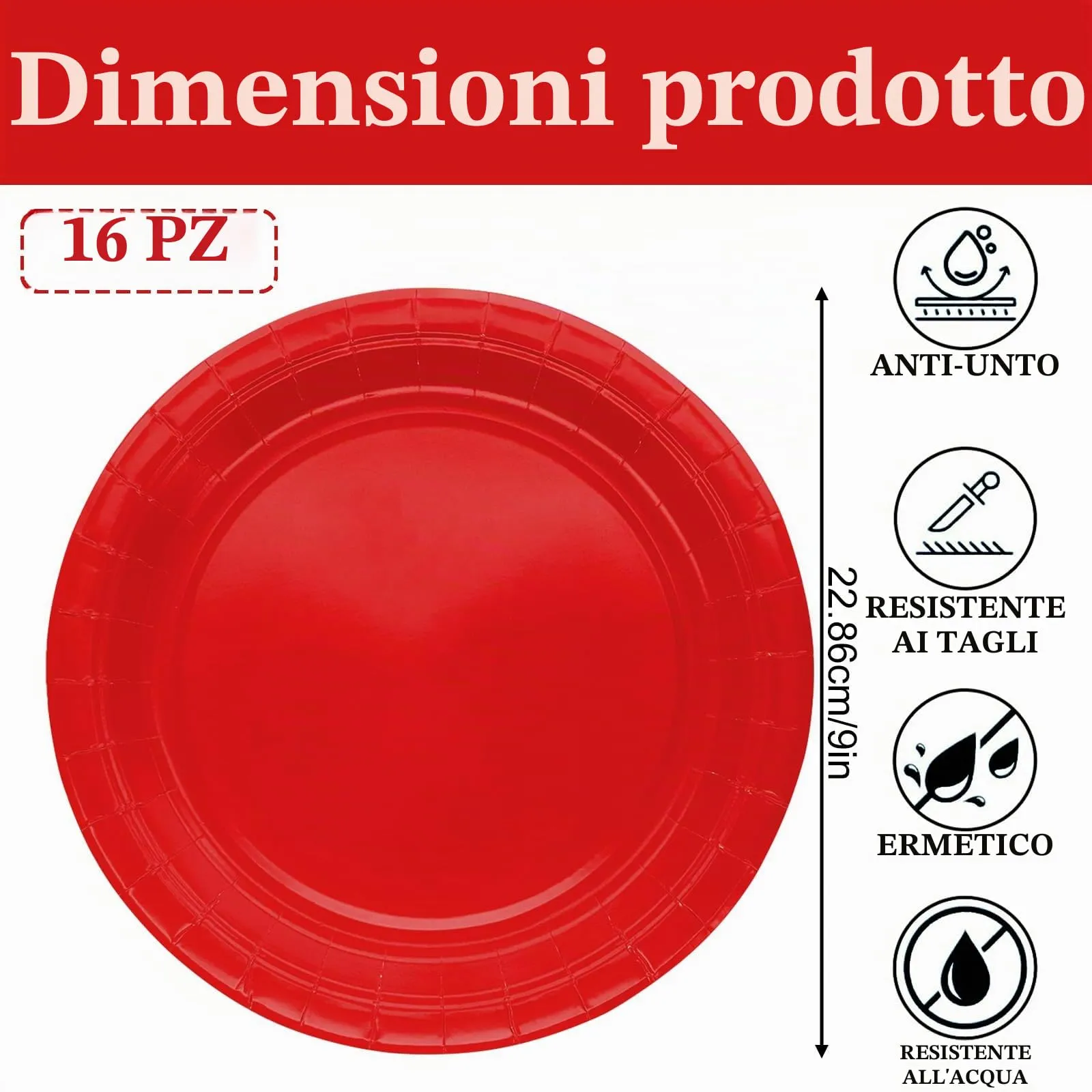 MOMAHUA Piatti di Carta Rossi, 23cm, 16 Pezzi - immagine 2