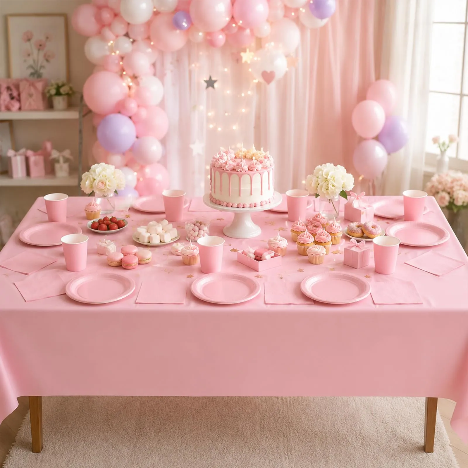 MOMAHUA Tovaglia Rosa da Tavolo per Feste, Set da 2 Pezzi - immagine 5