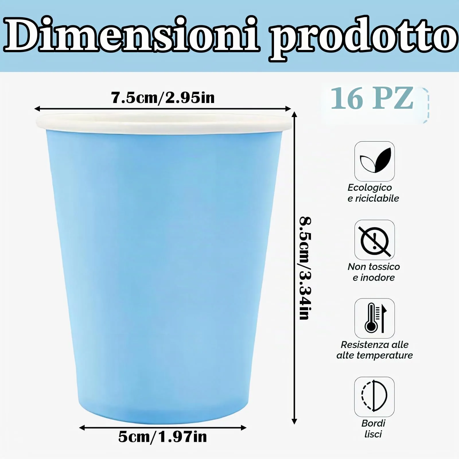 MOMAHUA Bicchieri di Carta Azzurro per Feste, Set da 16 pezzi, 250 ml - immagine 2