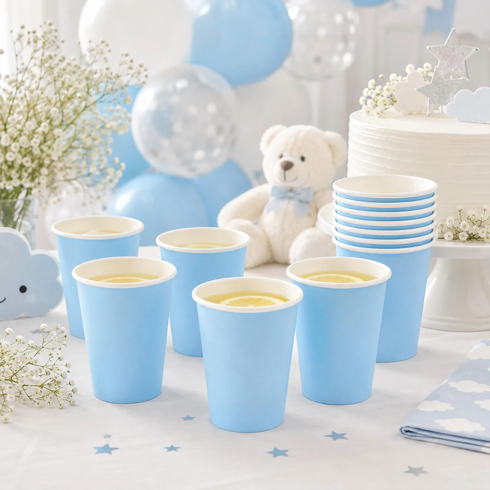 MOMAHUA Bicchieri di Carta Azzurro per Feste, Set da 16 pezzi, 250 ml - immagine 5