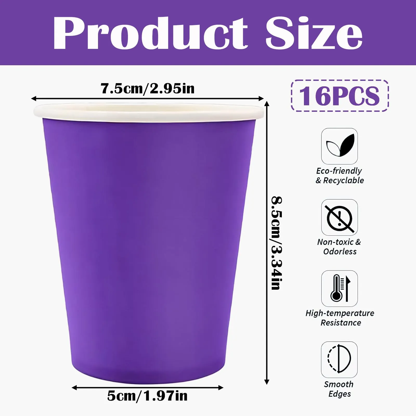 MOMAHUA Bicchieri di Carta Viola per Feste, Set da 16 pezzi, 250 ml - immagine 2