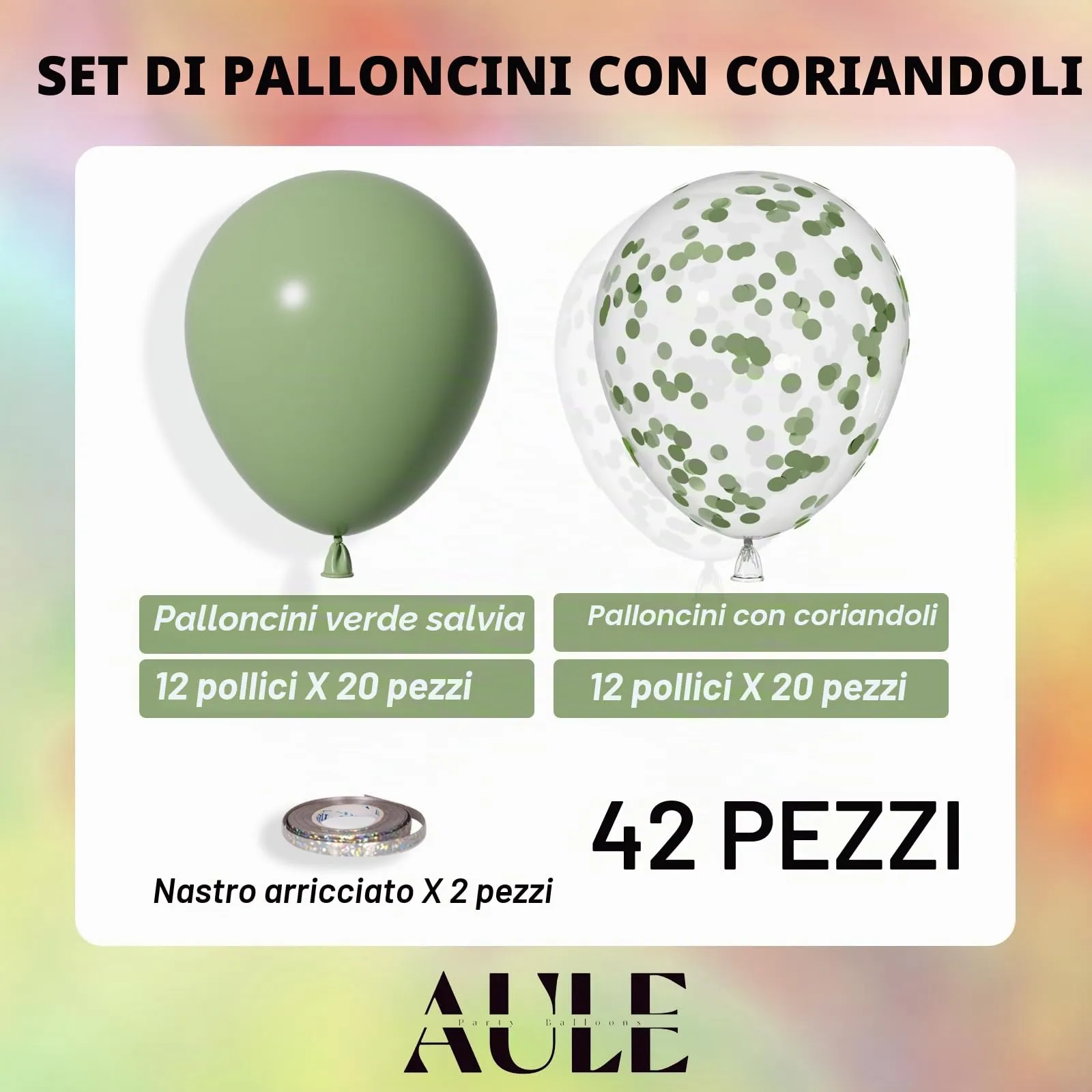 AULE Palloncini Verde Salvia Confetti, 42 Pezzi, 30 cm - immagine 2