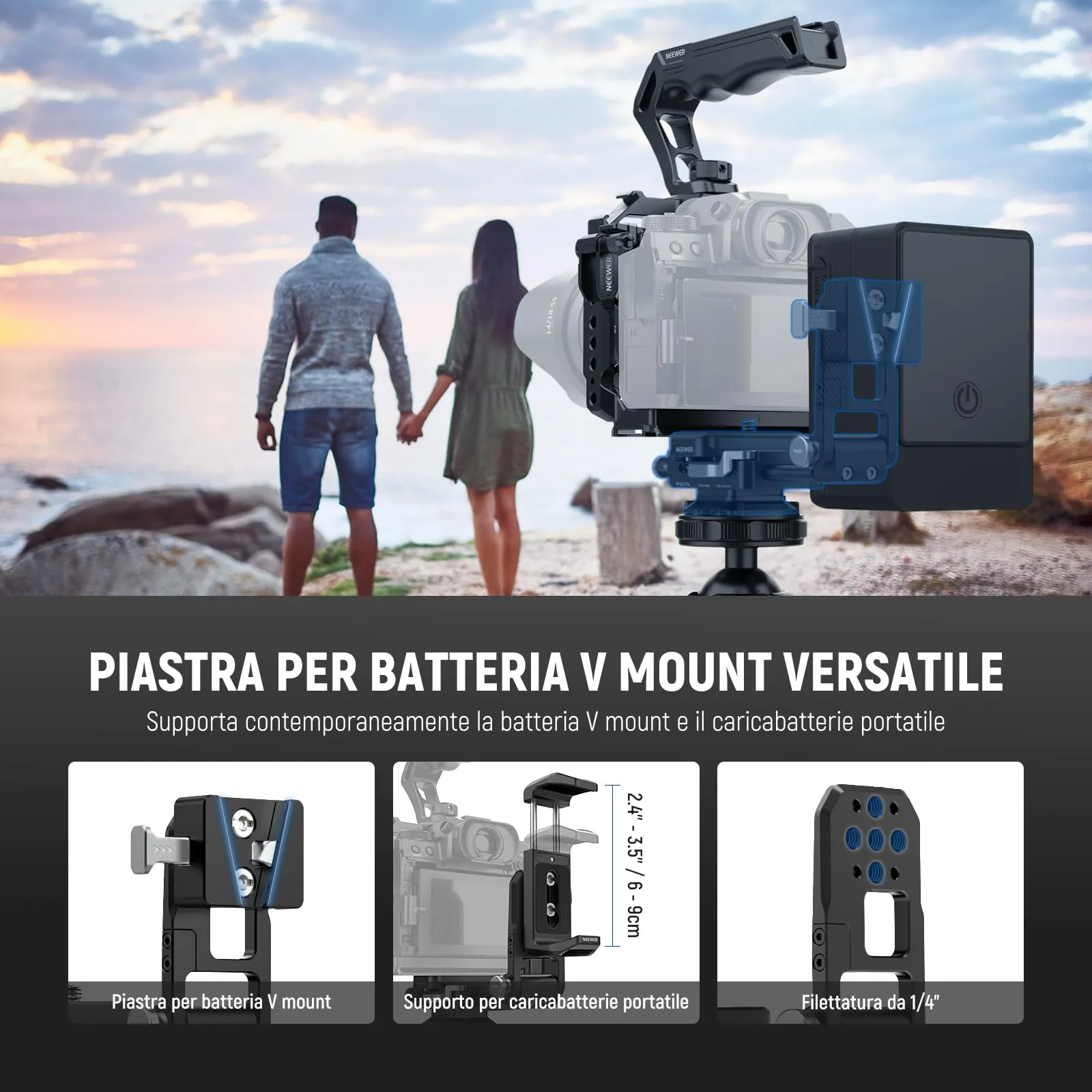 NEEWER Piastra Batteria V Mount Modulare con Piastre QR Tipo Arca e Supporto Powerbank per PS099E, Compatibile con DJI RS4 RS3, PS017B - immagine 2