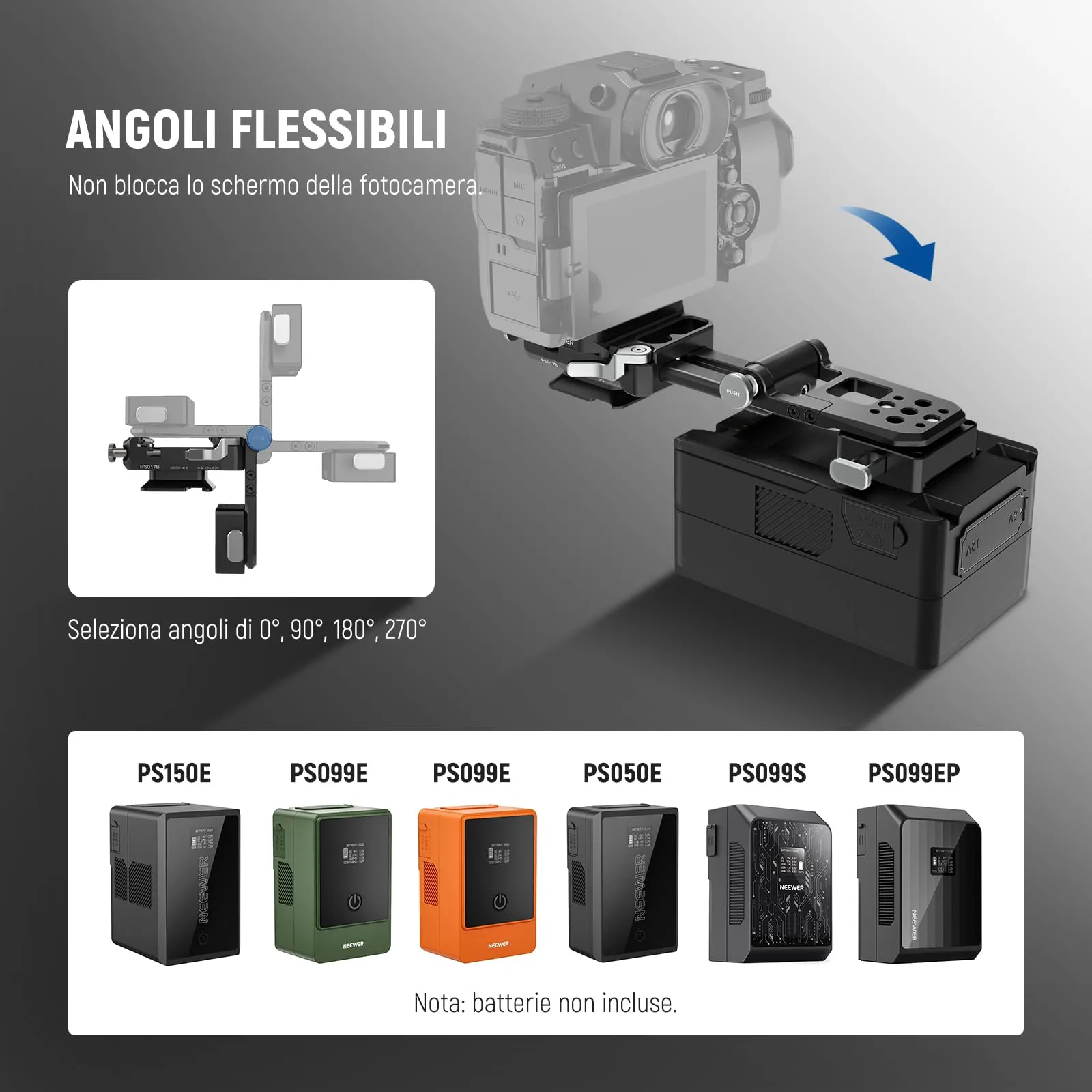 NEEWER Piastra Batteria V Mount Modulare con Piastre QR Tipo Arca e Supporto Powerbank per PS099E, Compatibile con DJI RS4 RS3, PS017B - immagine 4