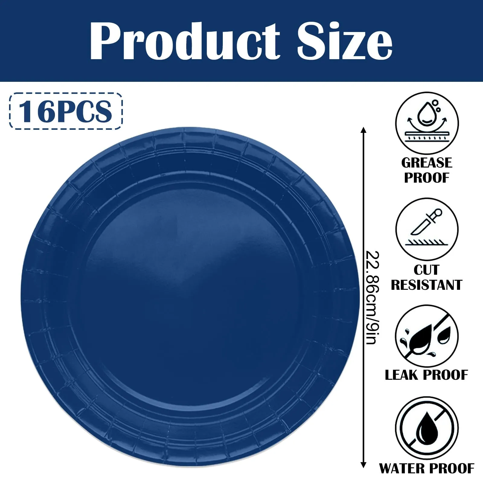 MOMAHUA Piatti di Carta Blu Navy, 23cm/9 Pollici, Set da 16 Pezzi - immagine 2
