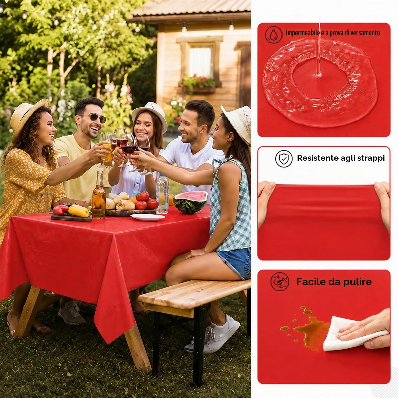 MOMAHUA Tovaglia Rossa per Feste, 2 Pezzi, 137x274 cm - immagine 3