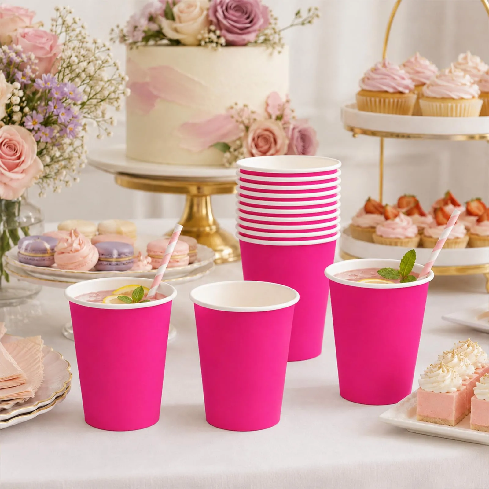 MOMAHUA 16 Bicchieri di Carta Fucsia per Feste, 250 ml - immagine 5