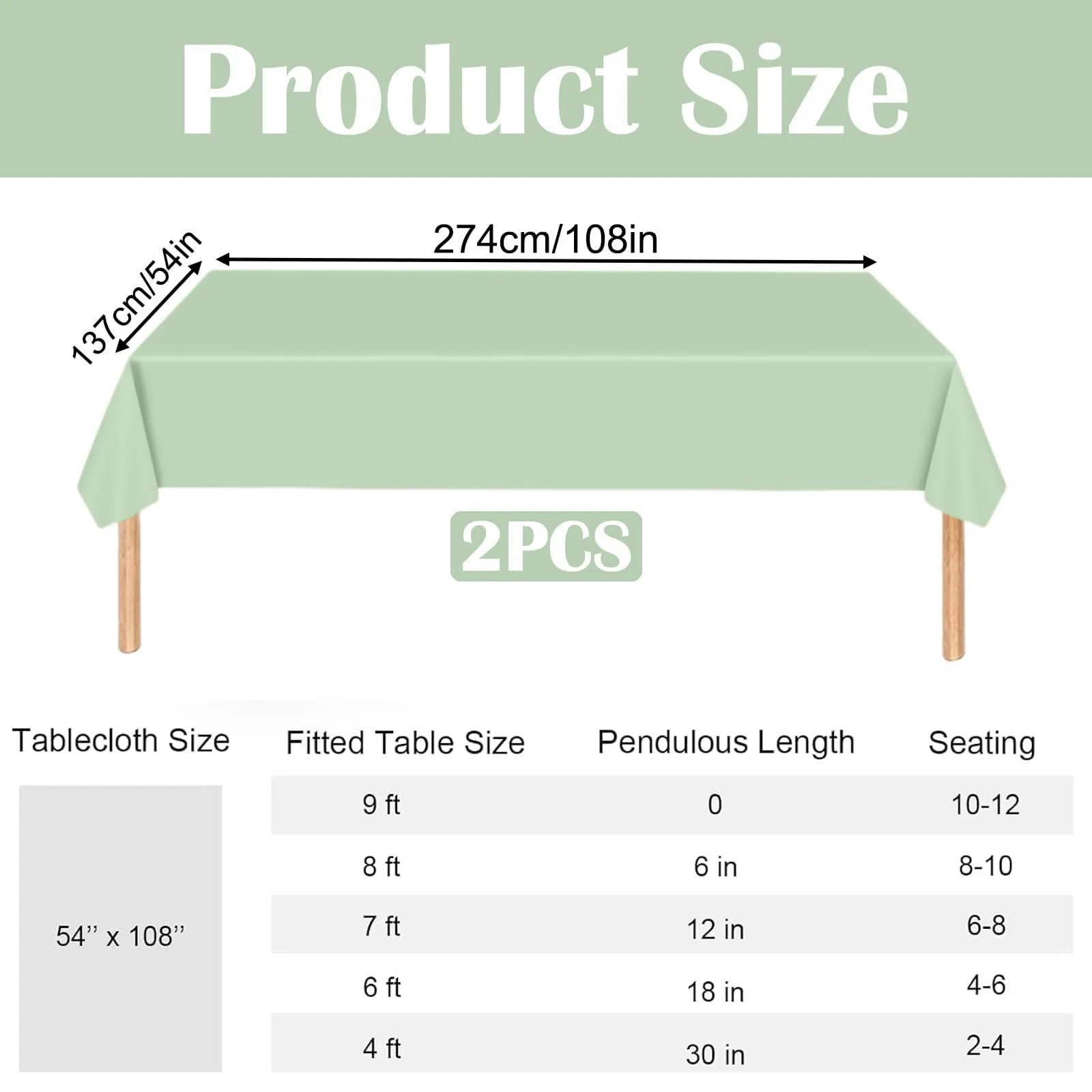 MOMAHUA Tovaglia Verde Salvia, Set da 2 Pezzi, 137x274 cm - immagine 2
