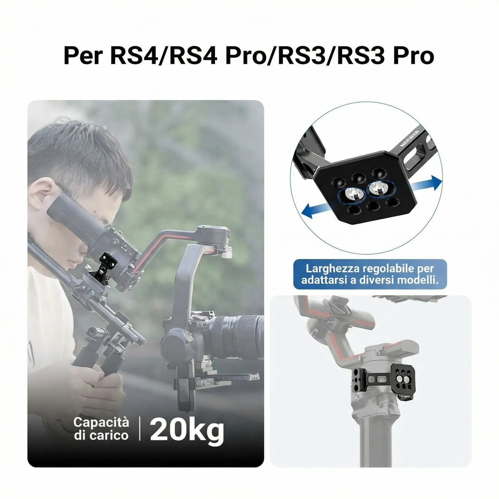 NEEWER Supporto Gimbal per DJI RS5, RS4, RS4 Pro, RS3, RS3 Pro, Adattatore Stabilizzatore con Sgancio Rapido Arca e Guida NATO, GA031 - immagine 2