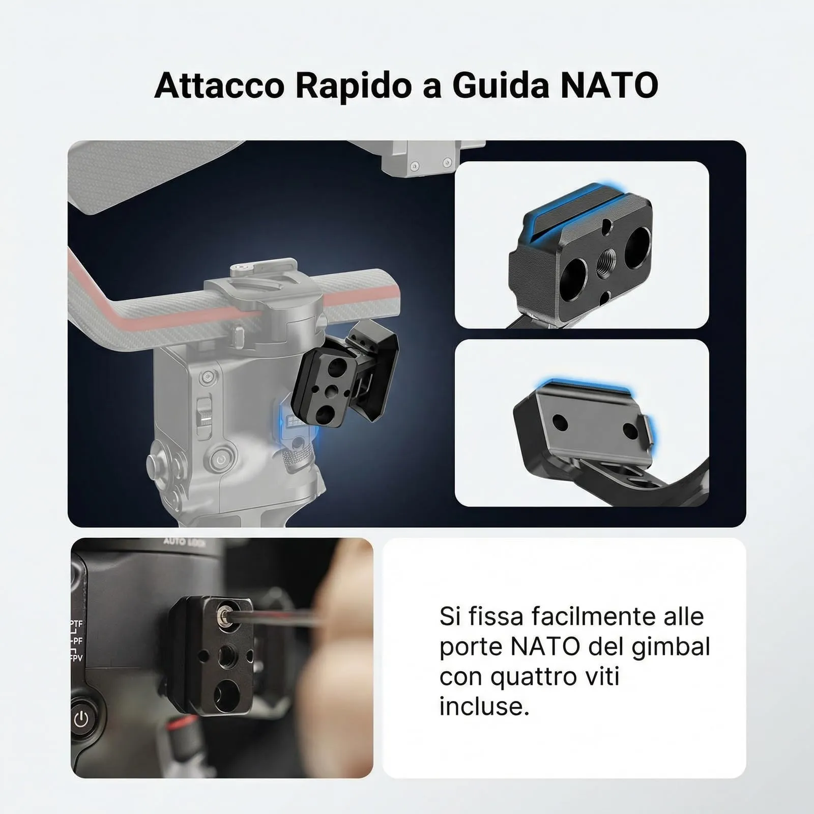 NEEWER Supporto Gimbal per DJI RS5, RS4, RS4 Pro, RS3, RS3 Pro, Adattatore Stabilizzatore con Sgancio Rapido Arca e Guida NATO, GA031 - immagine 3