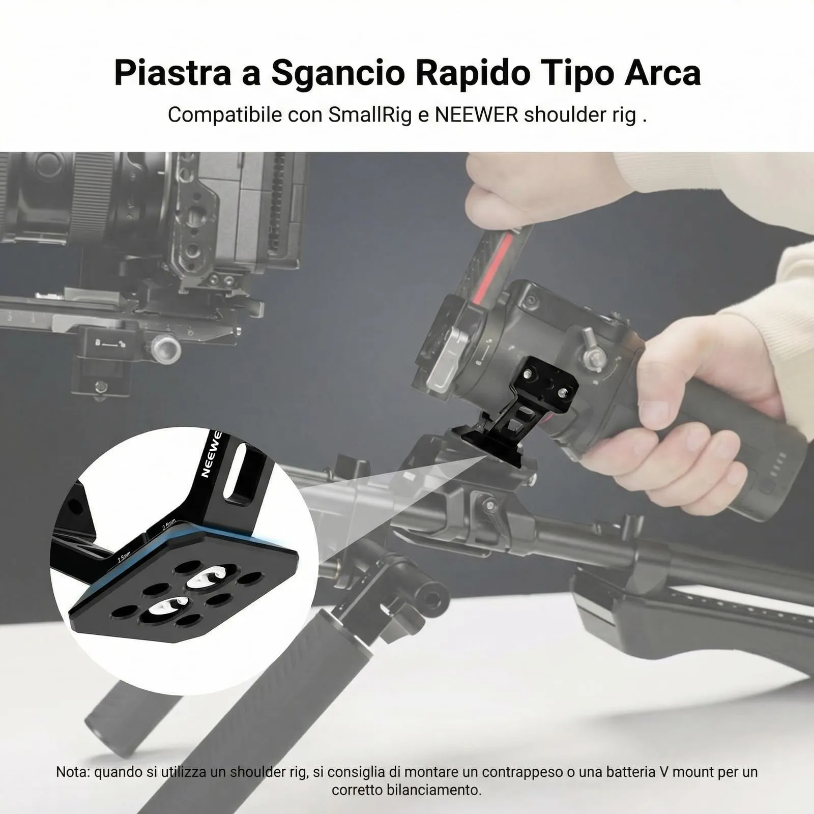 NEEWER Supporto Gimbal per DJI RS5, RS4, RS4 Pro, RS3, RS3 Pro, Adattatore Stabilizzatore con Sgancio Rapido Arca e Guida NATO, GA031 - immagine 4