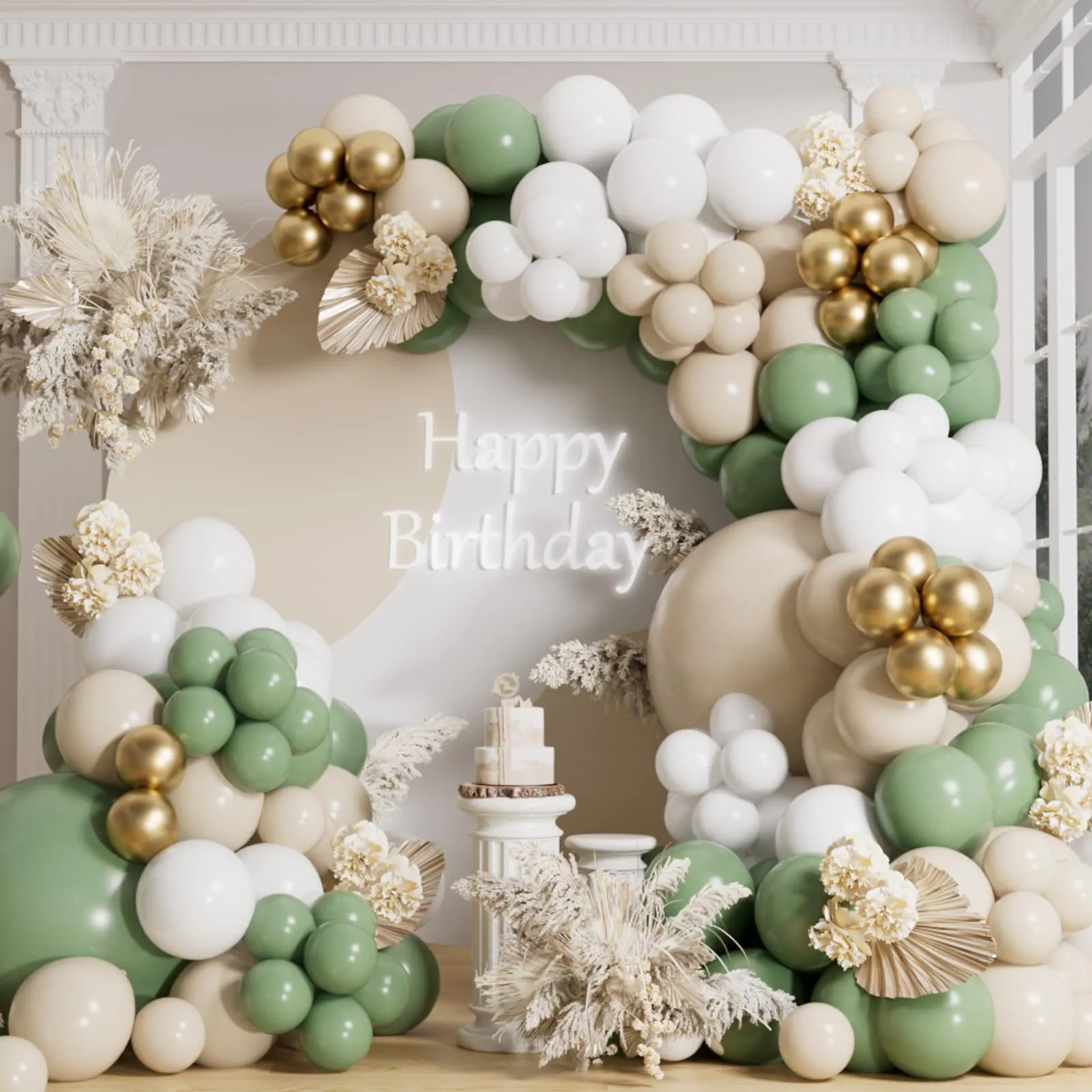 AULE Kit Arco Palloncini Verde Salvia e Verde Oliva, 155 Pezzi - immagine 1