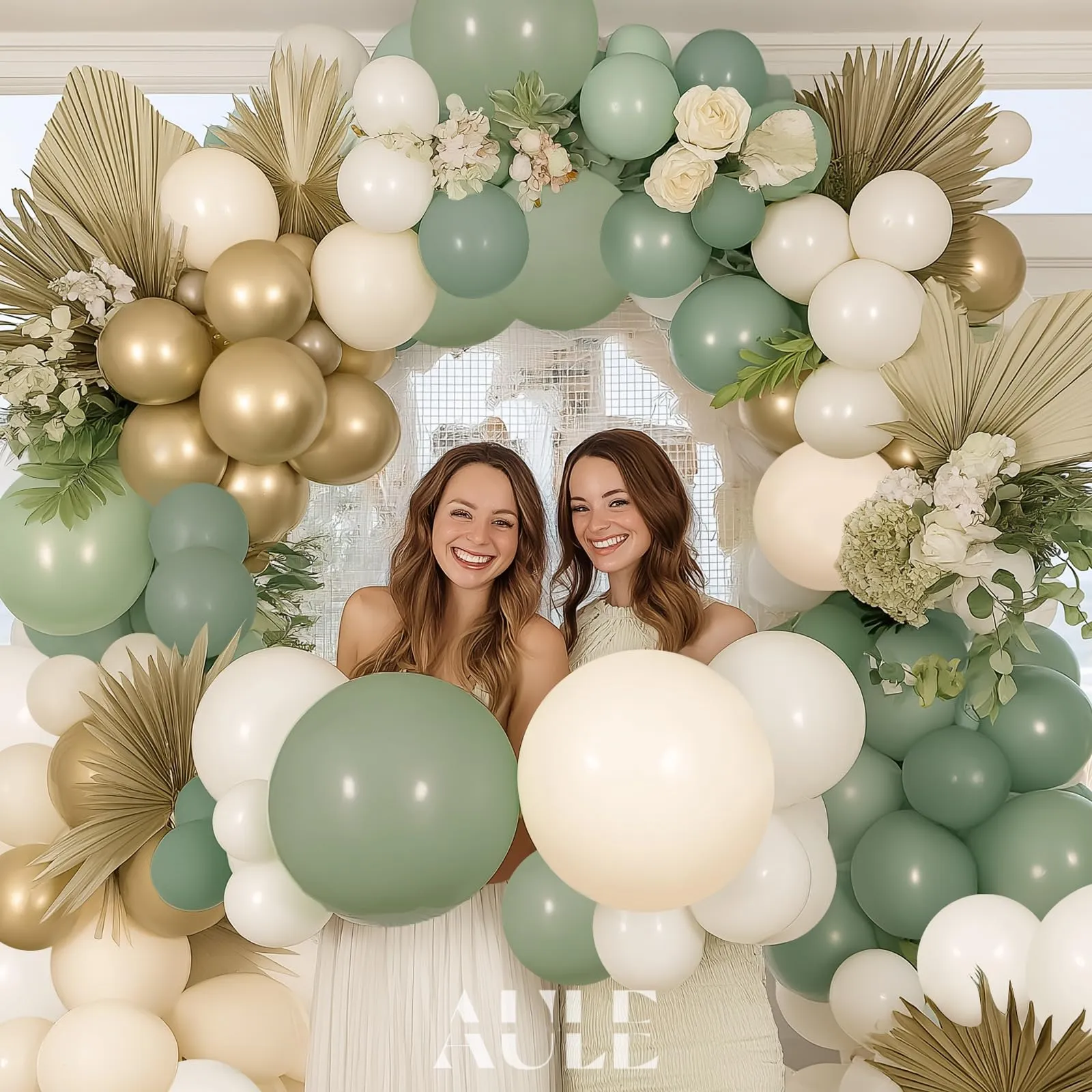 AULE Kit Arco Palloncini Verde Salvia e Verde Oliva, 155 Pezzi - immagine 3