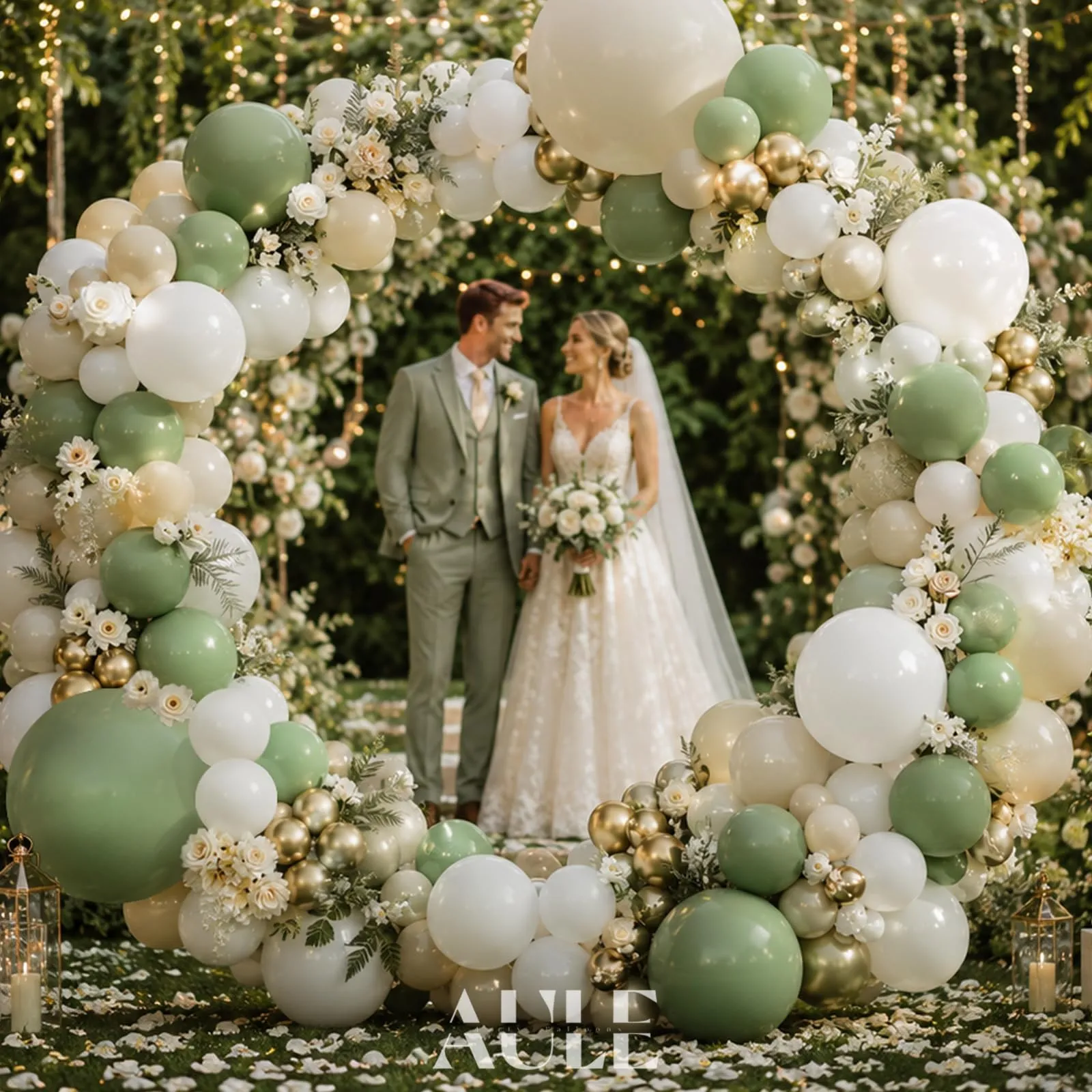 AULE Kit Arco Palloncini Verde Salvia e Verde Oliva, 155 Pezzi - immagine 4