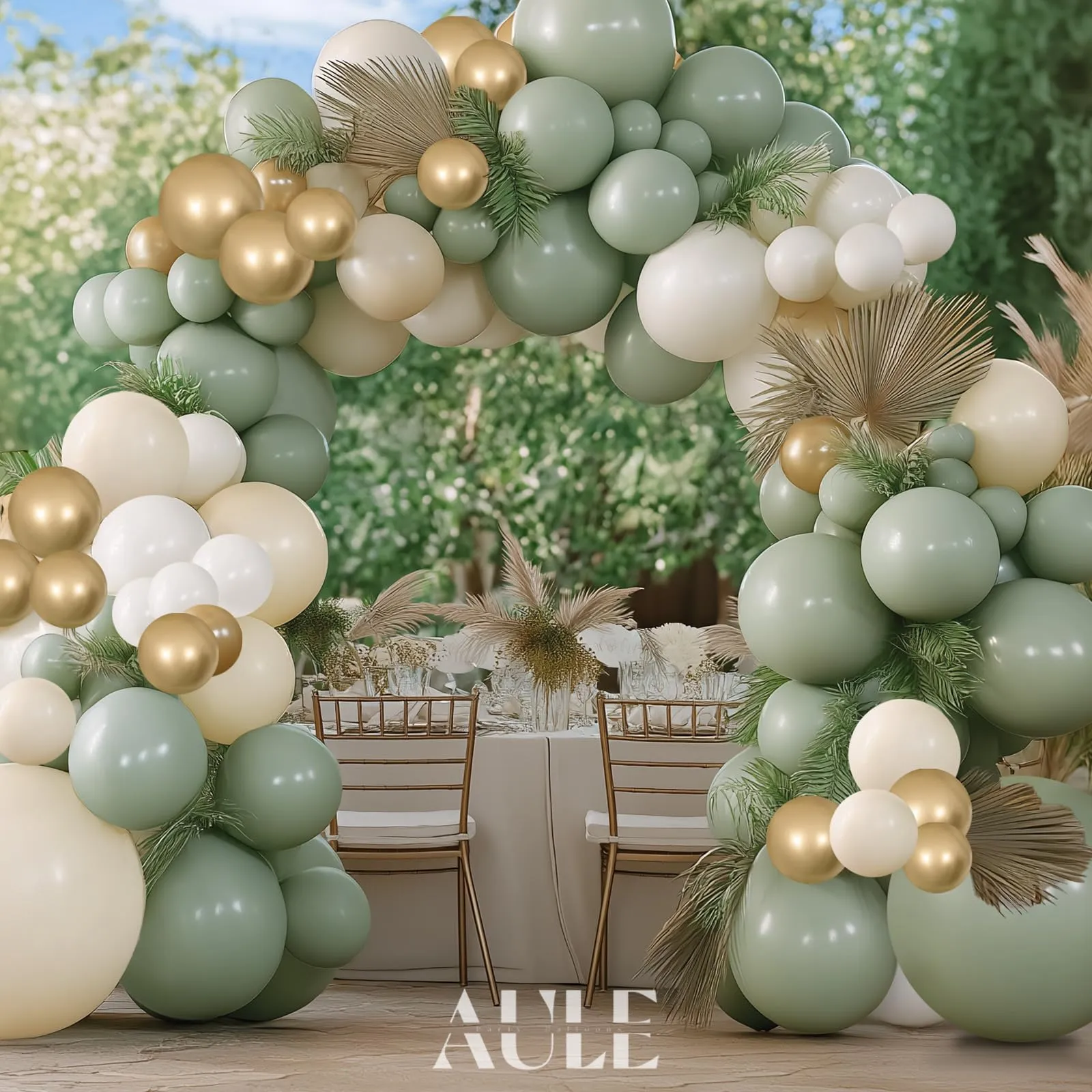 AULE Kit Arco Palloncini Verde Salvia e Verde Oliva, 155 Pezzi - immagine 5