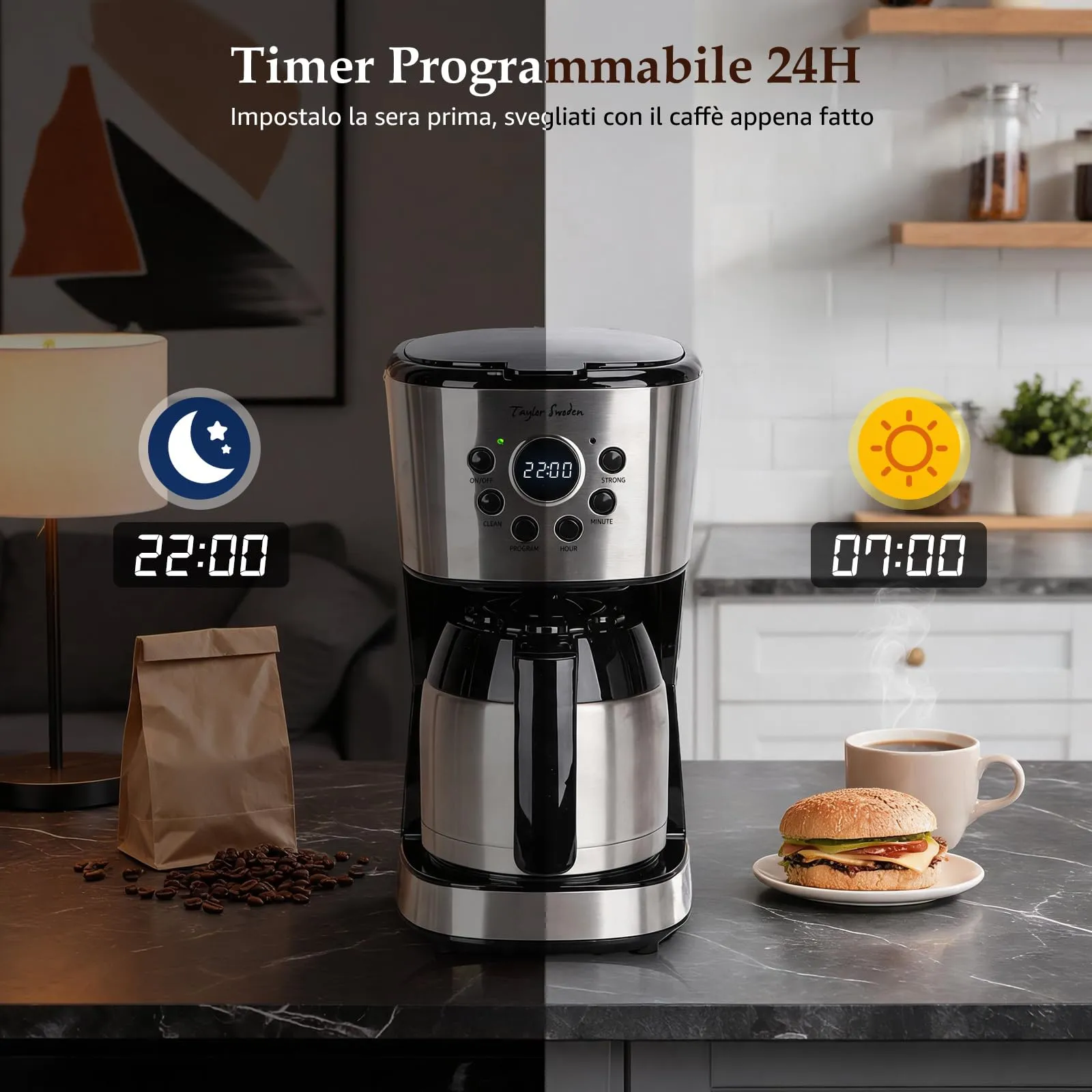 Taylor Swoden Macchina Caffè Americano con Caraffa Termica, Programmabile 24H - immagine 2