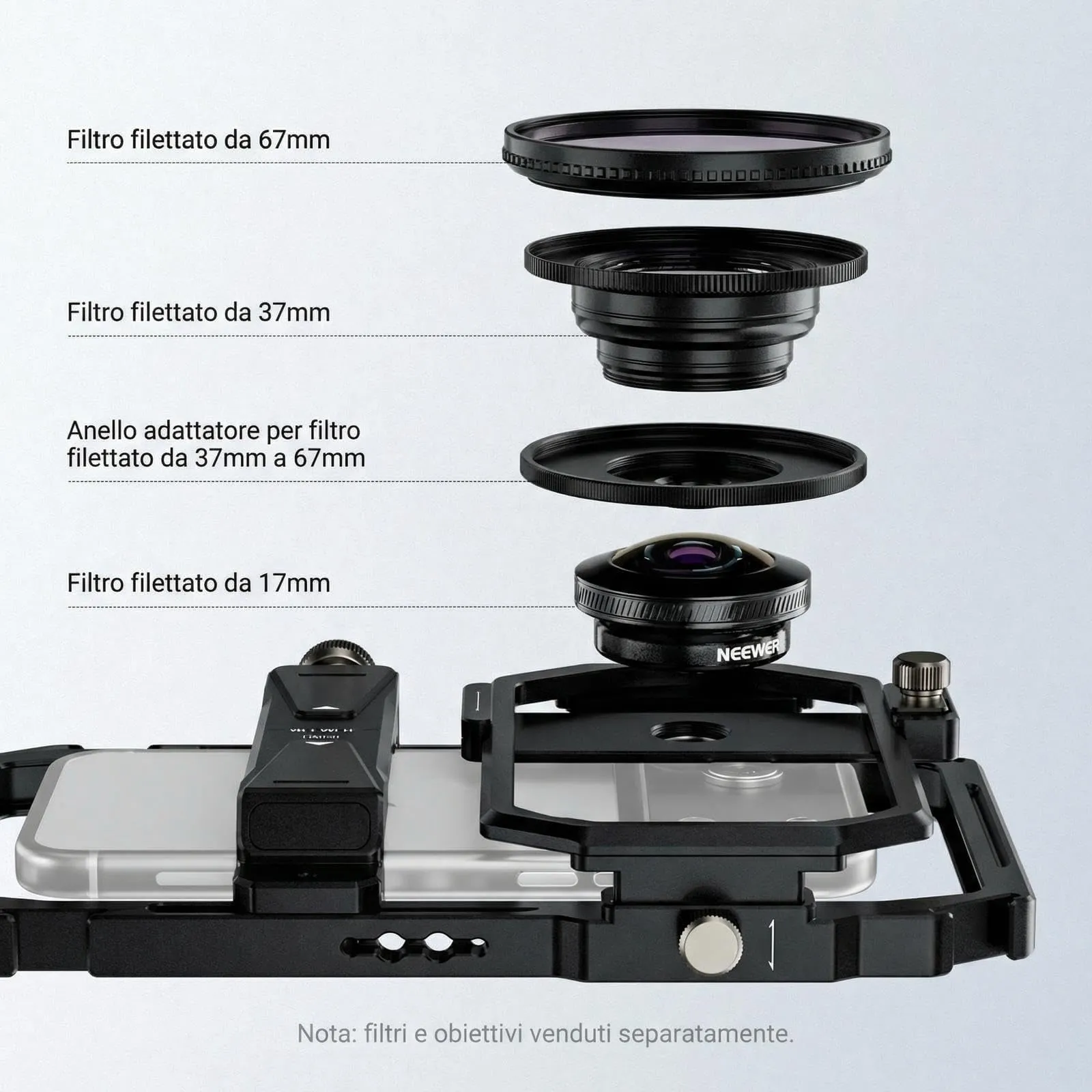 NEEWER Stabilizzatore Video Rig Gabbia per Smartphone, PA058 - immagine 3