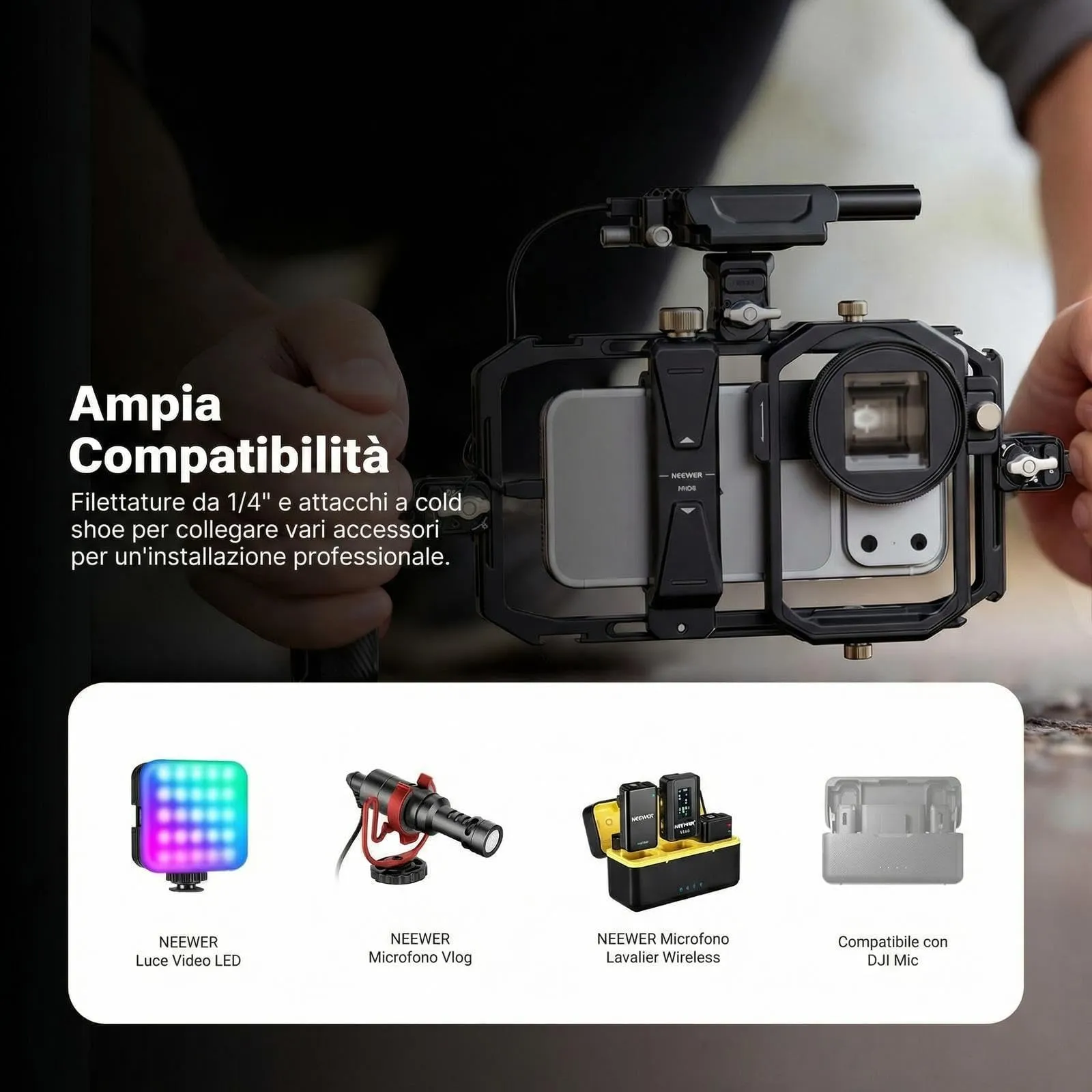NEEWER Stabilizzatore Video Rig Gabbia per Smartphone, PA058 - immagine 5