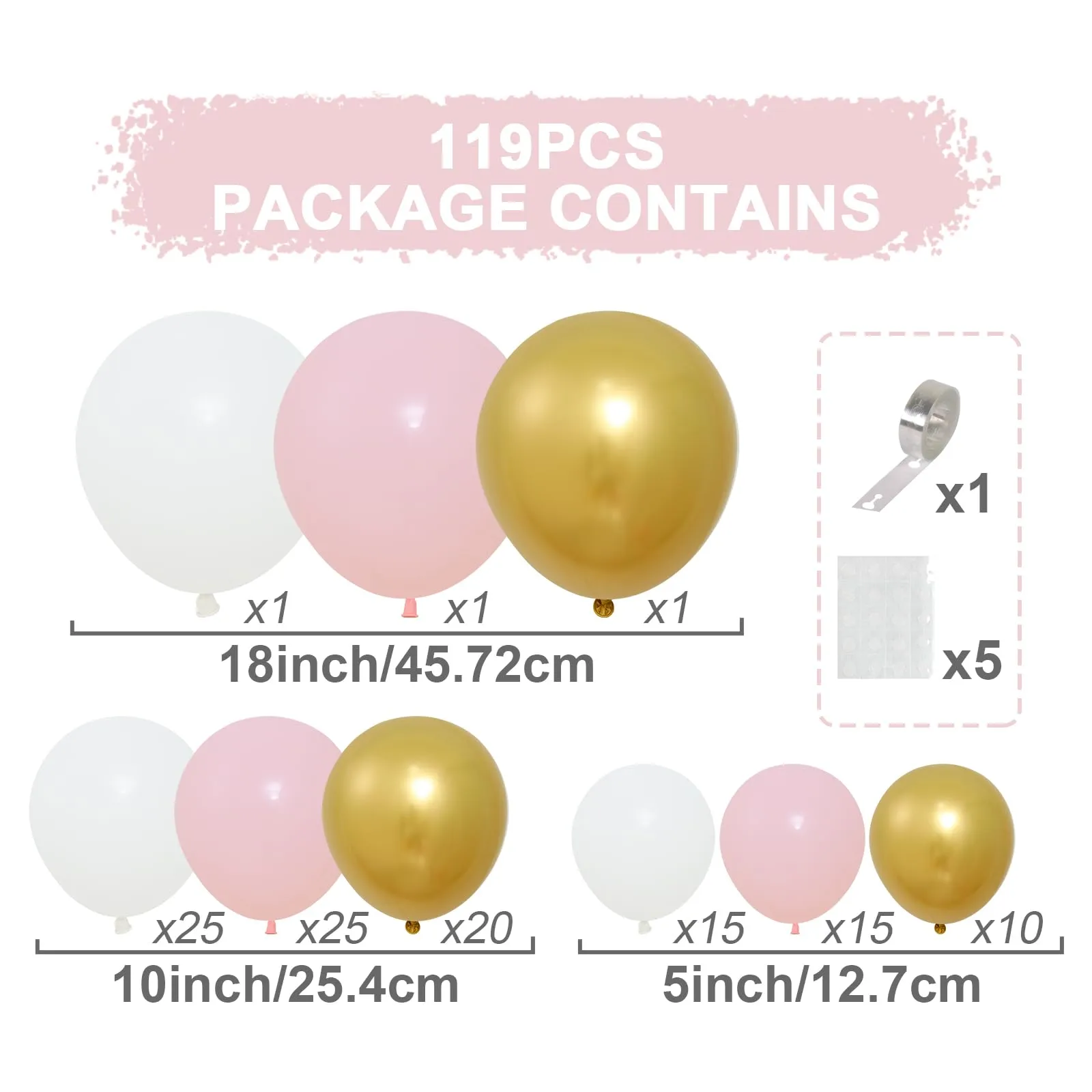 Netnology Kit Arco Palloncini Rosa Oro Bianchi, 113 Pezzi - immagine 2