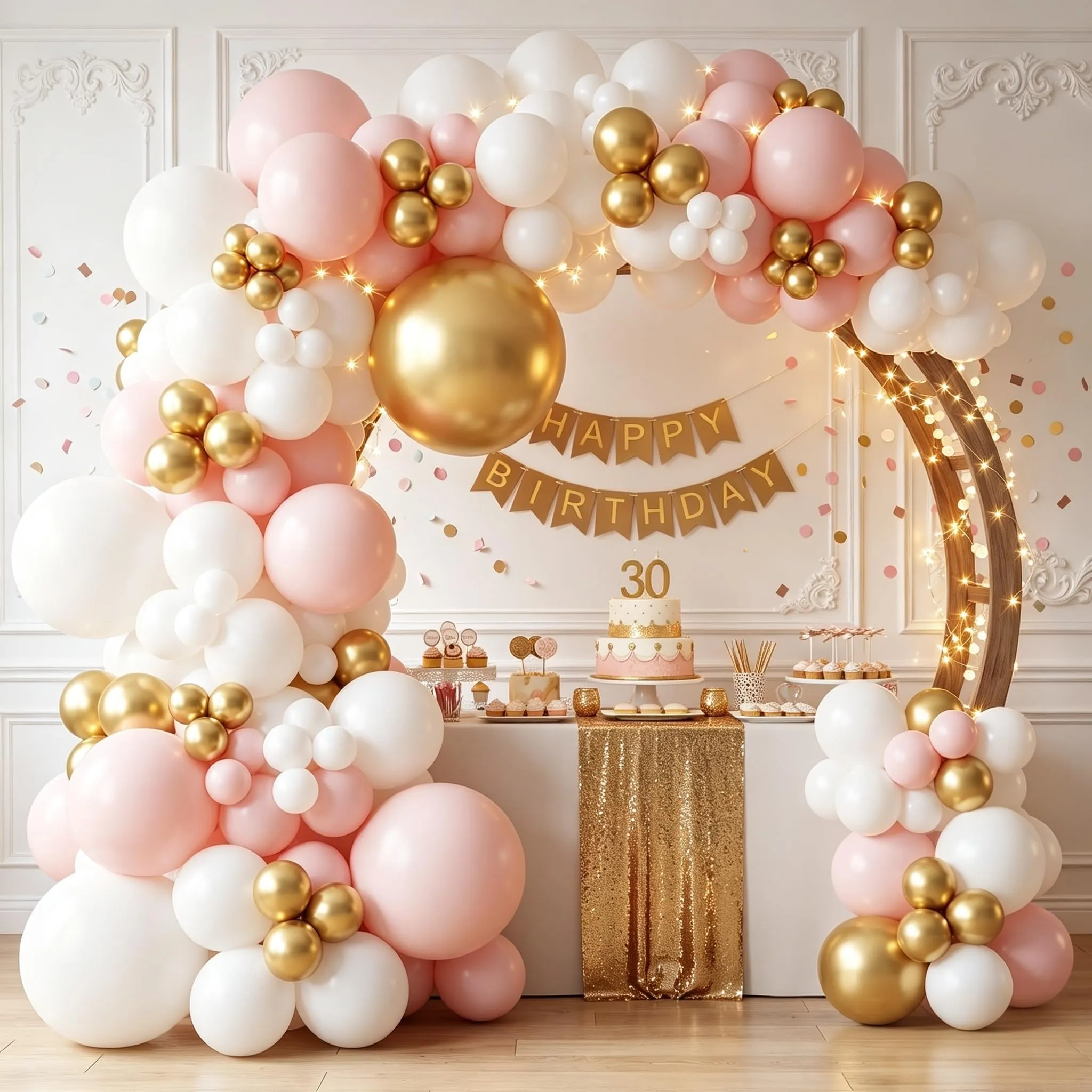 Netnology Kit Arco Palloncini Rosa Oro Bianchi, 113 Pezzi - immagine 3