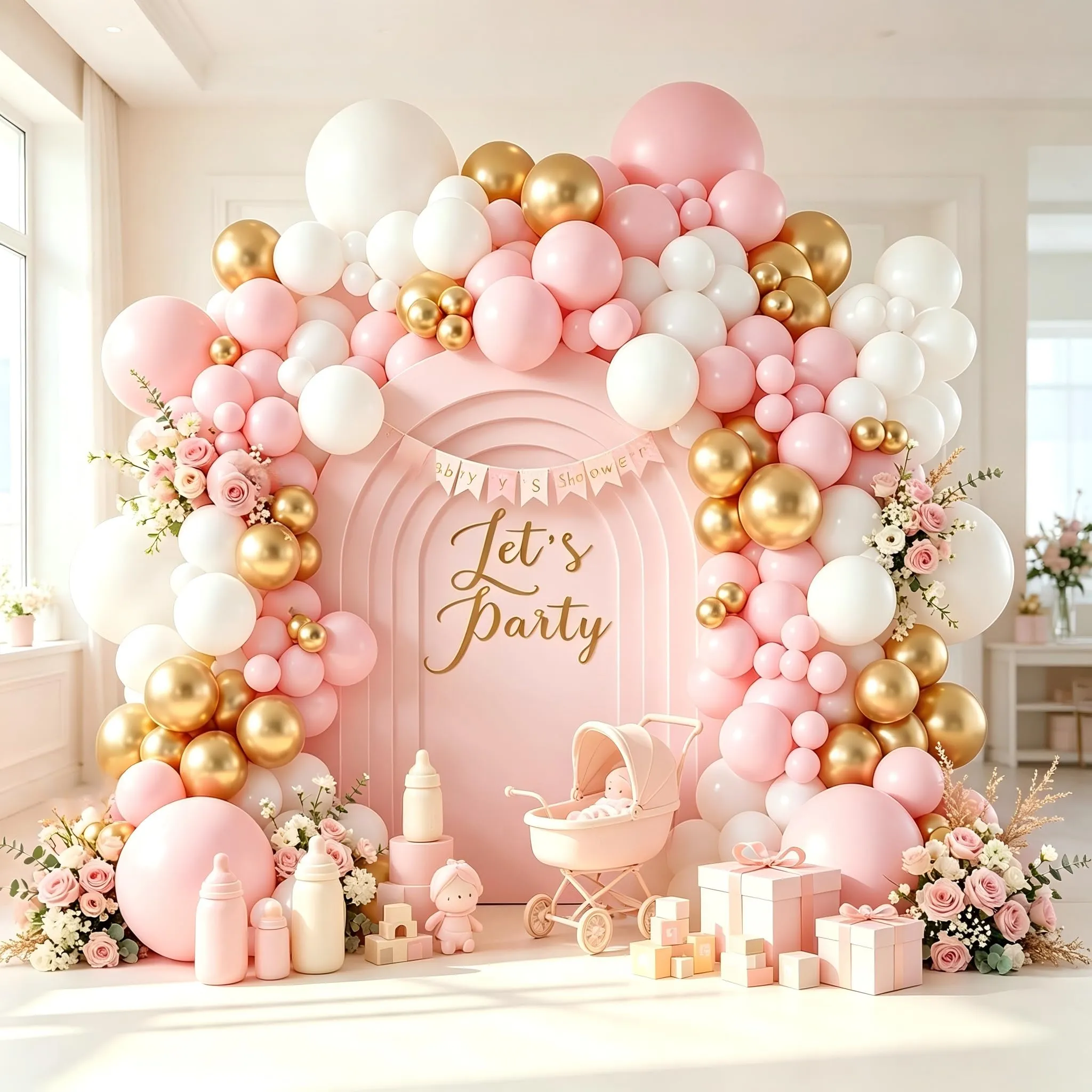 Netnology Kit Arco Palloncini Rosa Oro Bianchi, 113 Pezzi - immagine 5