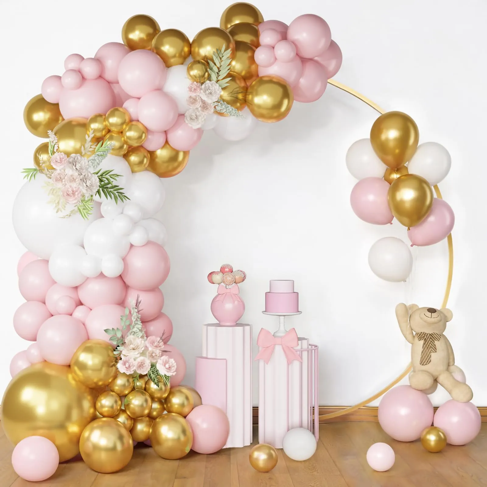 Netnology Kit Arco Palloncini Rosa Oro Bianchi, 113 Pezzi - immagine 9