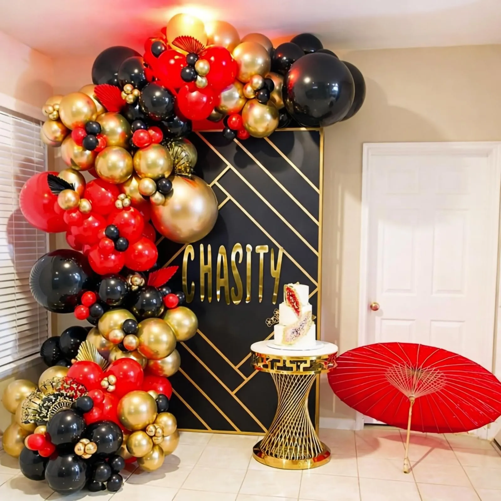 Netnology Ghirlanda di Palloncini Rossi, Oro e Nero, 113 Pezzi - immagine 5