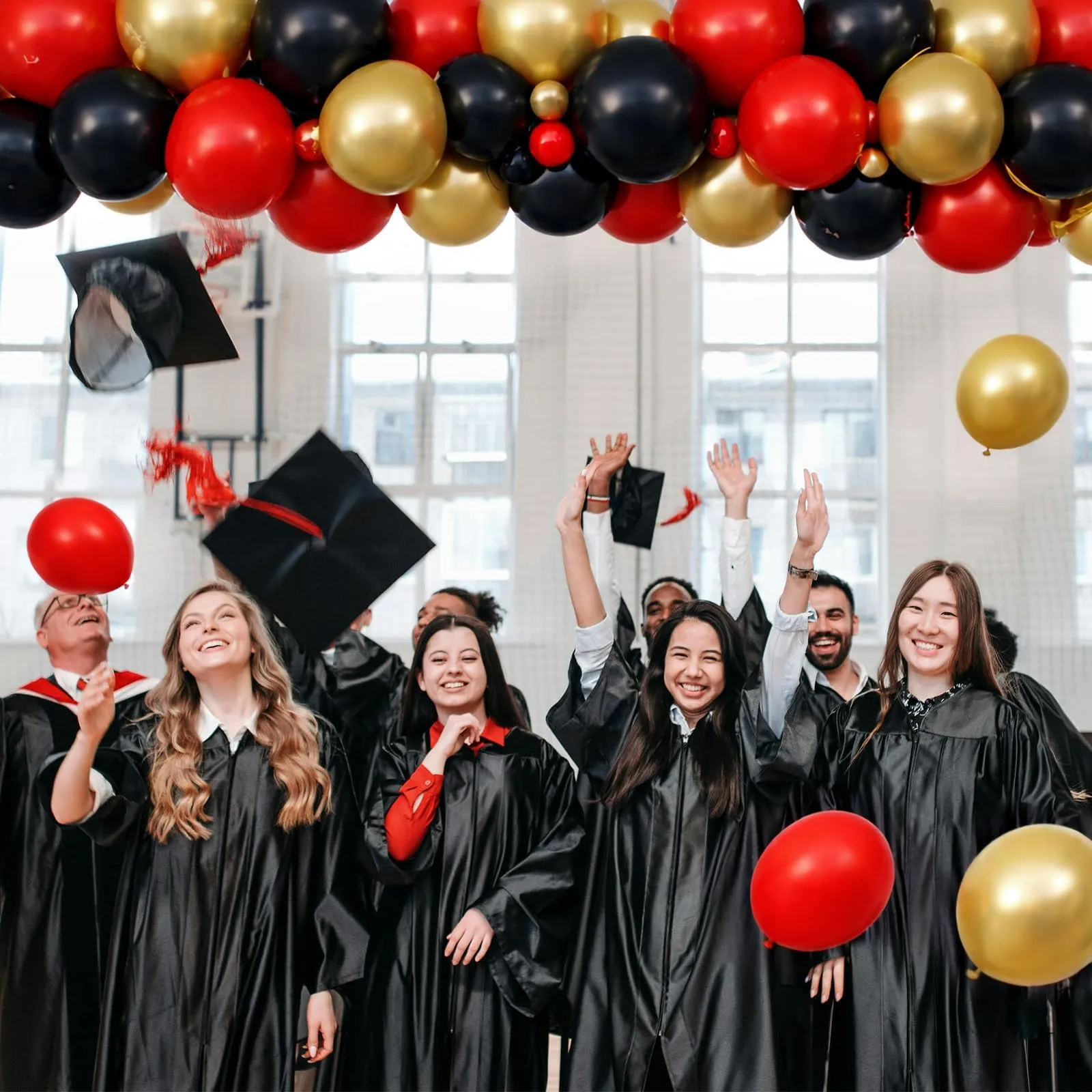 Netnology Ghirlanda di Palloncini Rossi, Oro e Nero, 113 Pezzi - immagine 8