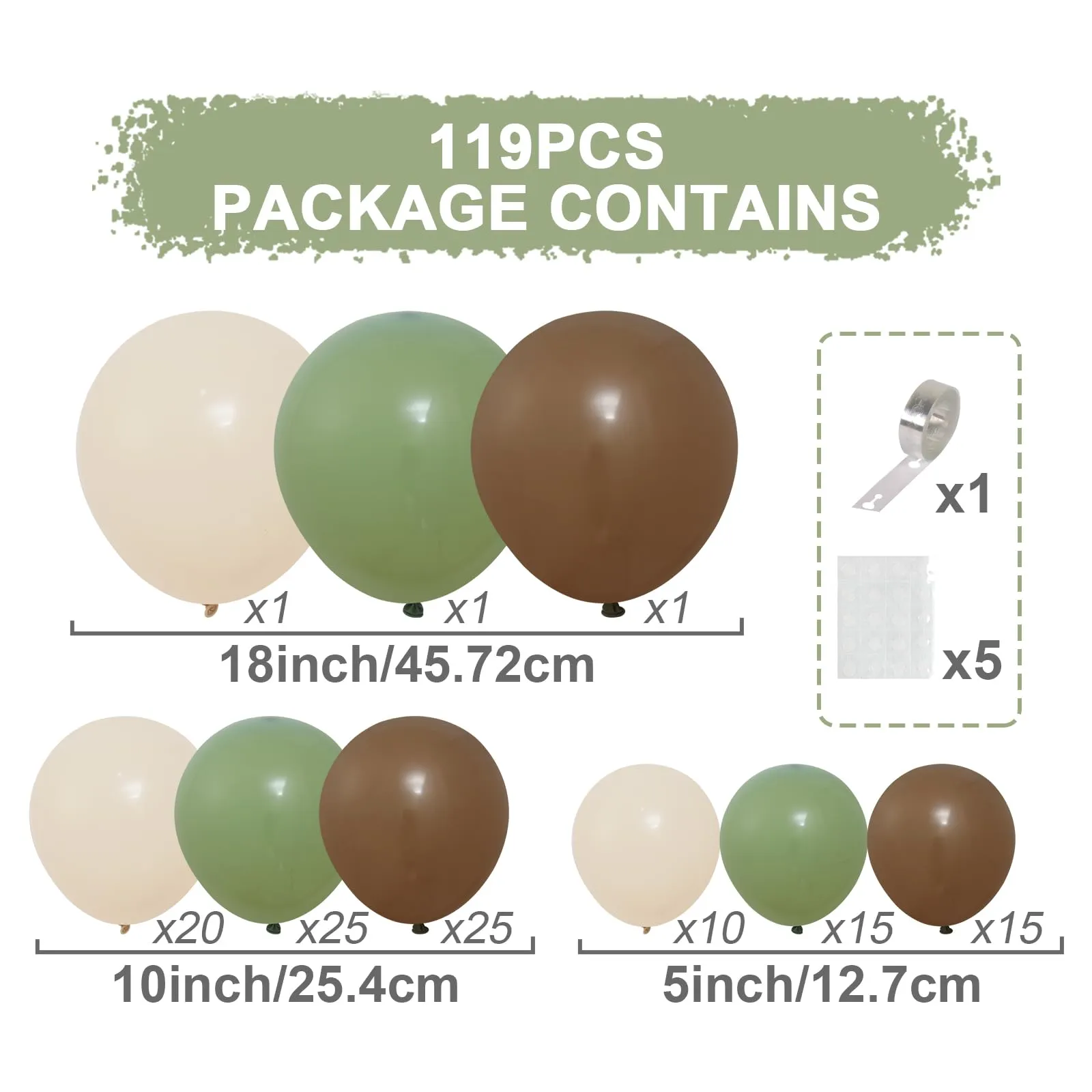 Netnology Kit 113 Palloncini Verde Oliva, Verde Avocado, Bianco Sabbia e Marrone AH3103-26 - immagine 2
