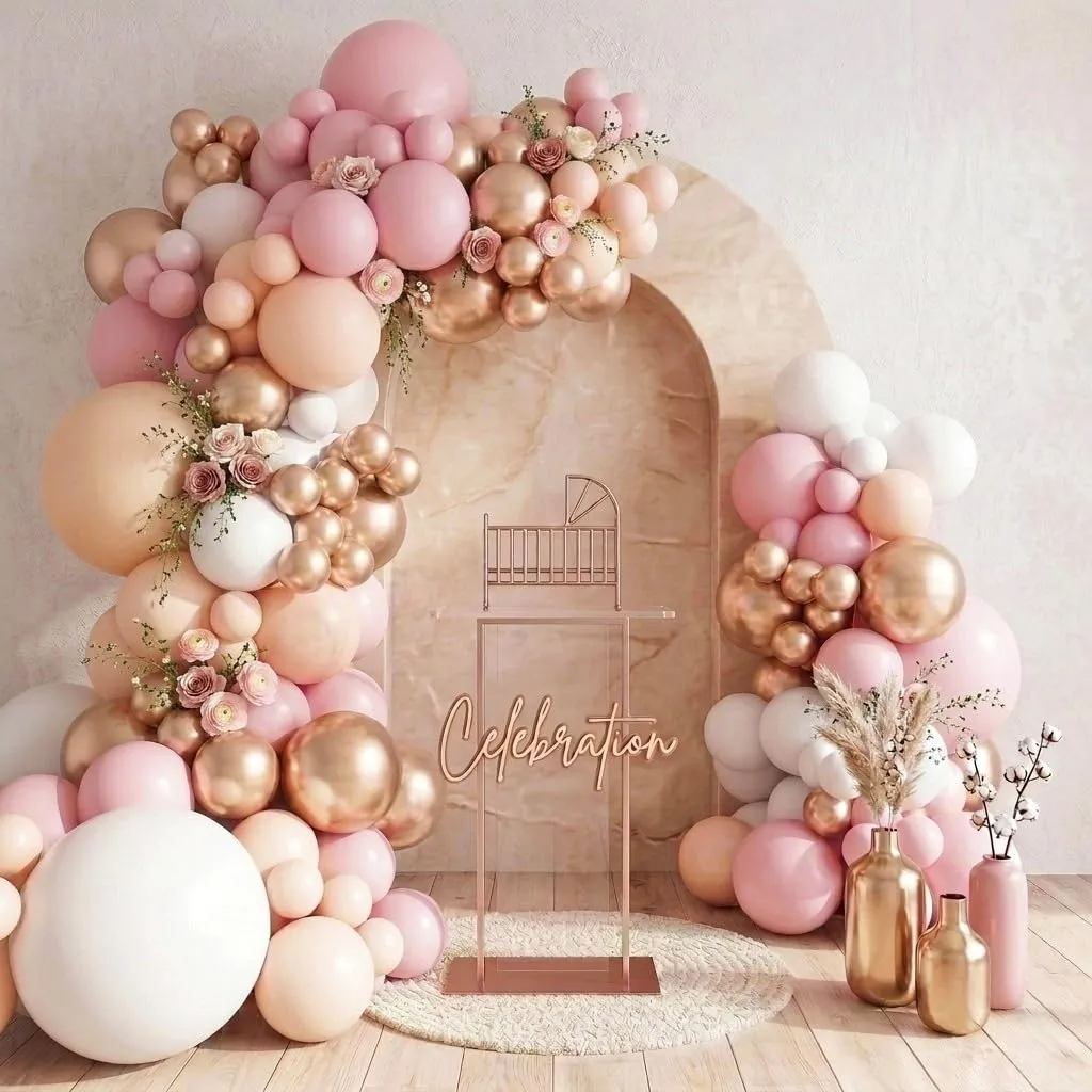 Netnology Kit Arco per Palloncini Oro Rosa, Bianchi e Nudo - 113 Pezzi - immagine 1