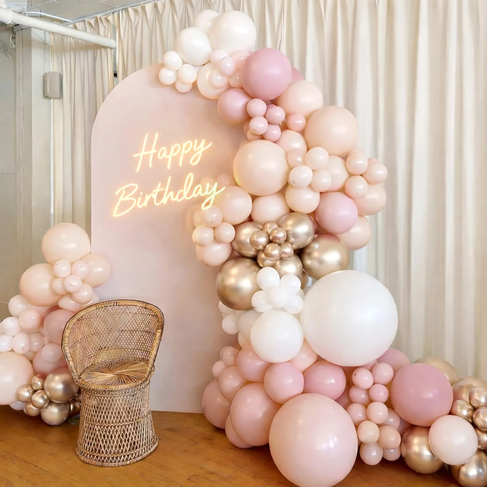 Netnology Kit Arco per Palloncini Oro Rosa, Bianchi e Nudo - 113 Pezzi - immagine 3