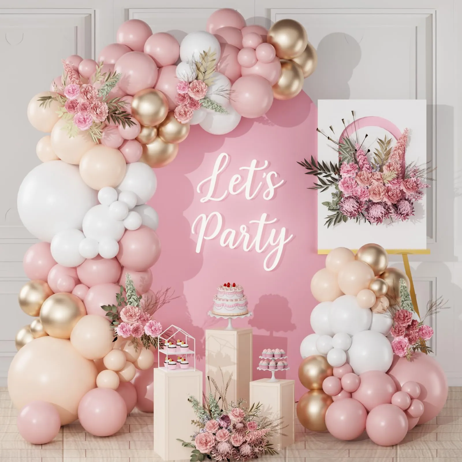 Netnology Kit Arco per Palloncini Oro Rosa, Bianchi e Nudo - 113 Pezzi - immagine 4