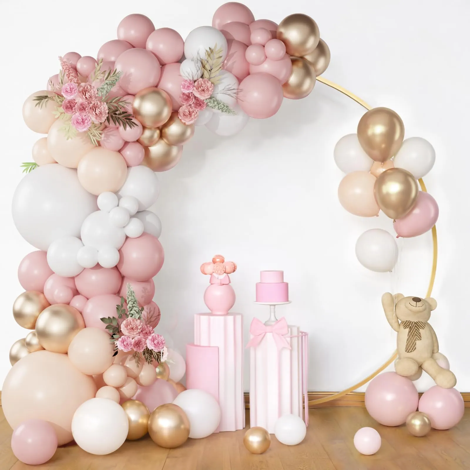 Netnology Kit Arco per Palloncini Oro Rosa, Bianchi e Nudo - 113 Pezzi - immagine 6