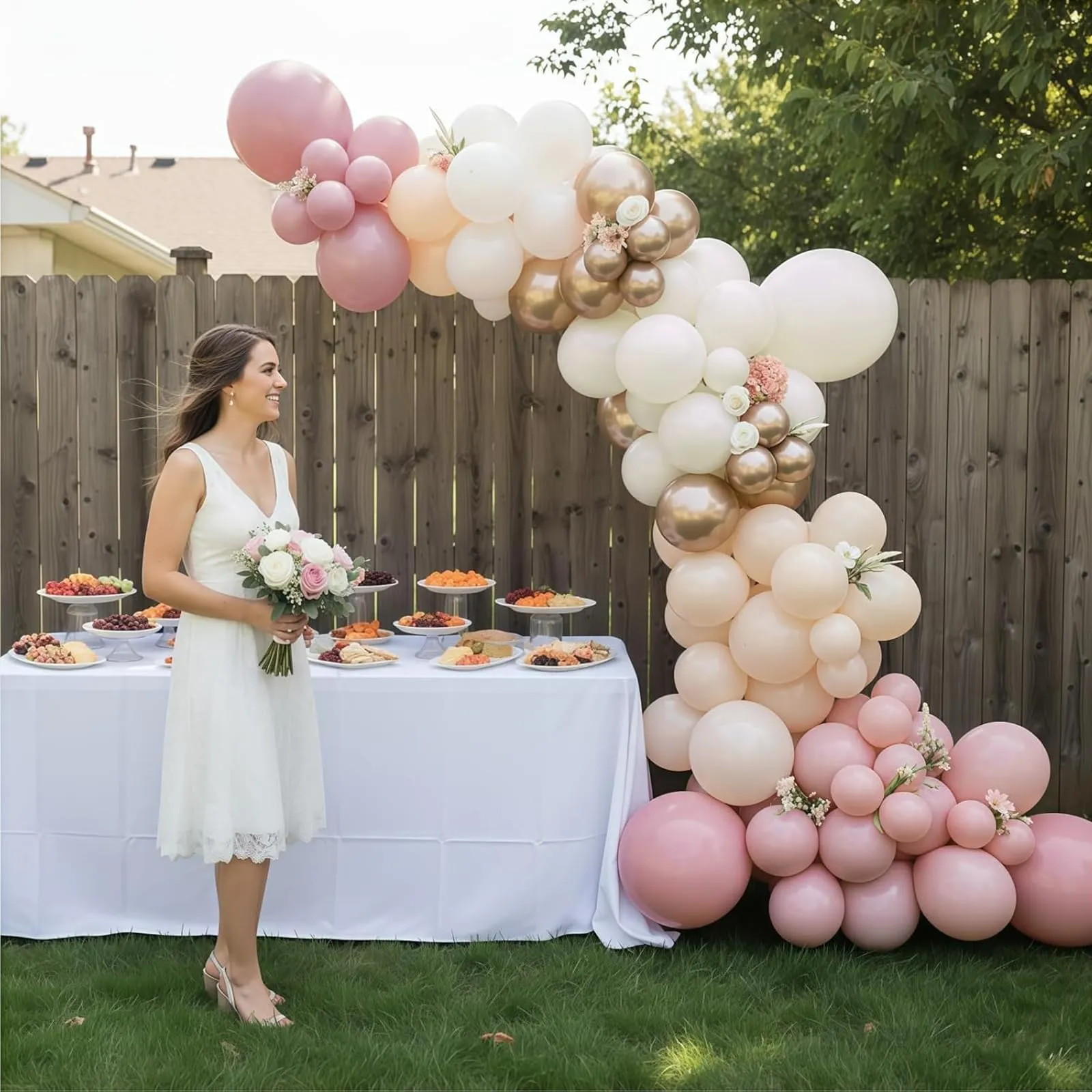 Netnology Kit Arco per Palloncini Oro Rosa, Bianchi e Nudo - 113 Pezzi - immagine 9