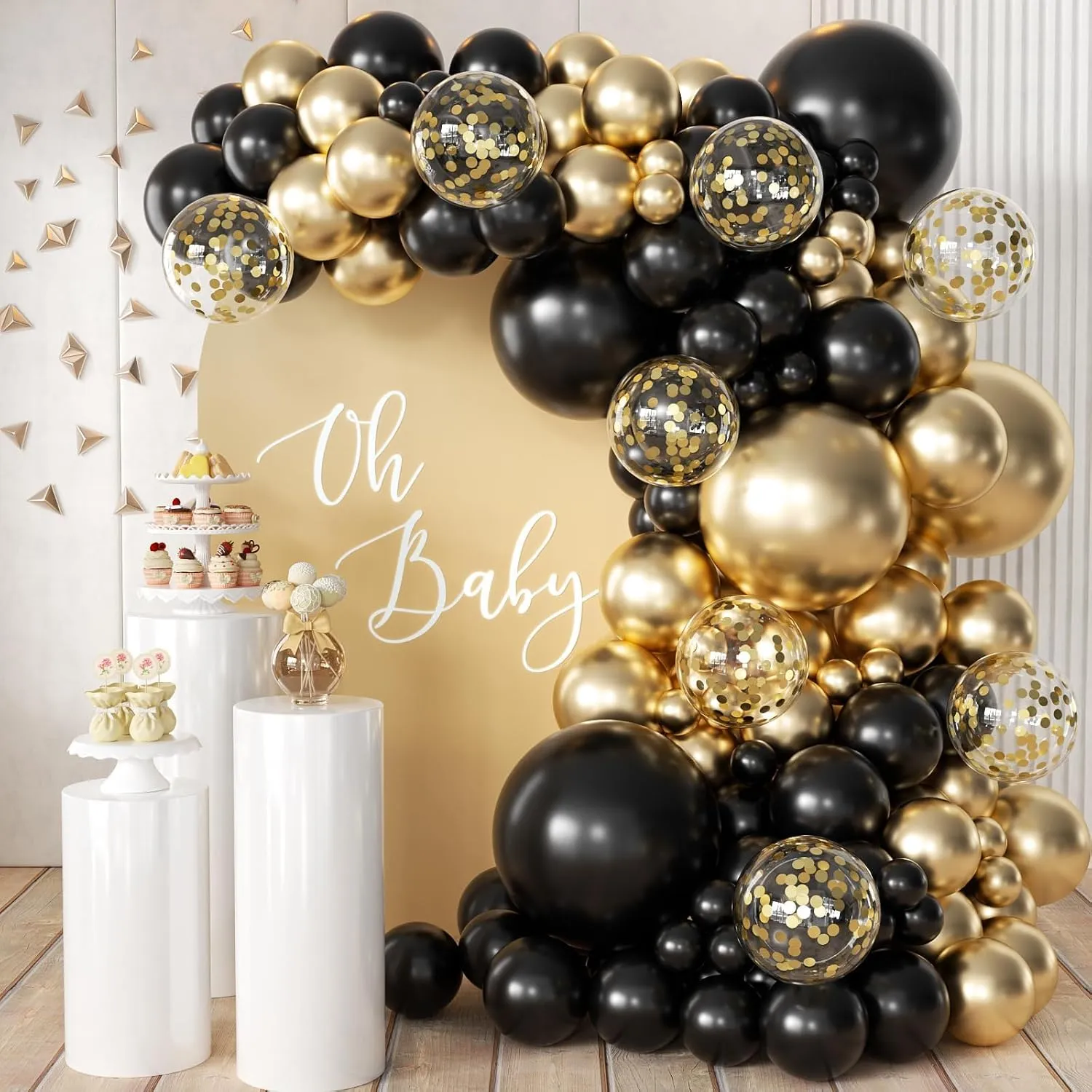 Netnology Kit Arco Palloncini Oro e Nero, 113 Pezzi, Ghirlanda Happy Birthday - immagine 1