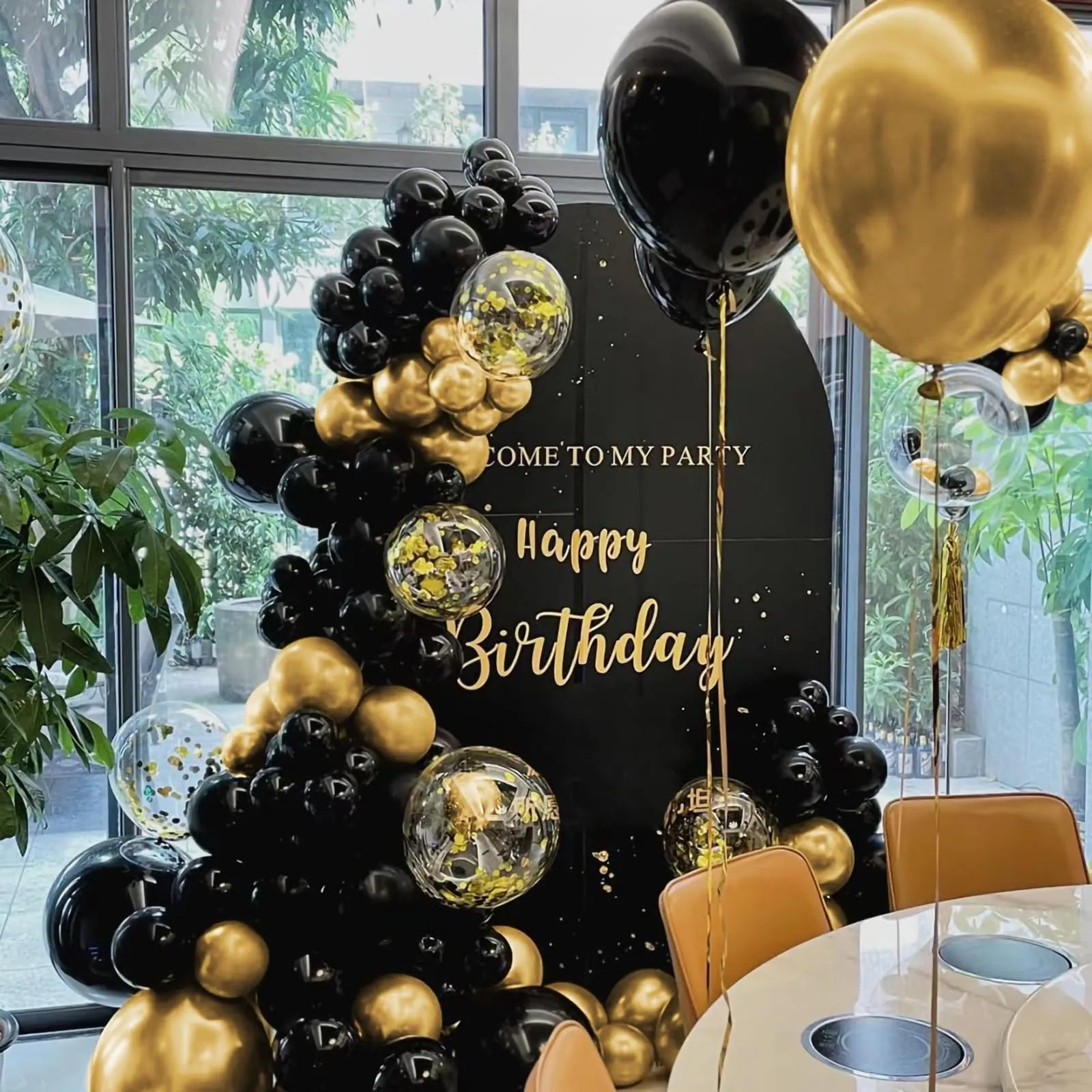 Netnology Kit Arco Palloncini Oro e Nero, 113 Pezzi, Ghirlanda Happy Birthday - immagine 3