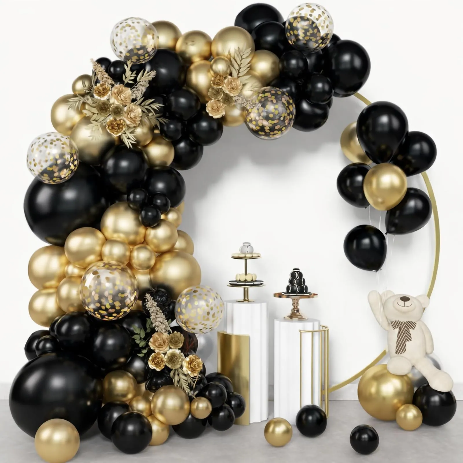 Netnology Kit Arco Palloncini Oro e Nero, 113 Pezzi, Ghirlanda Happy Birthday - immagine 5