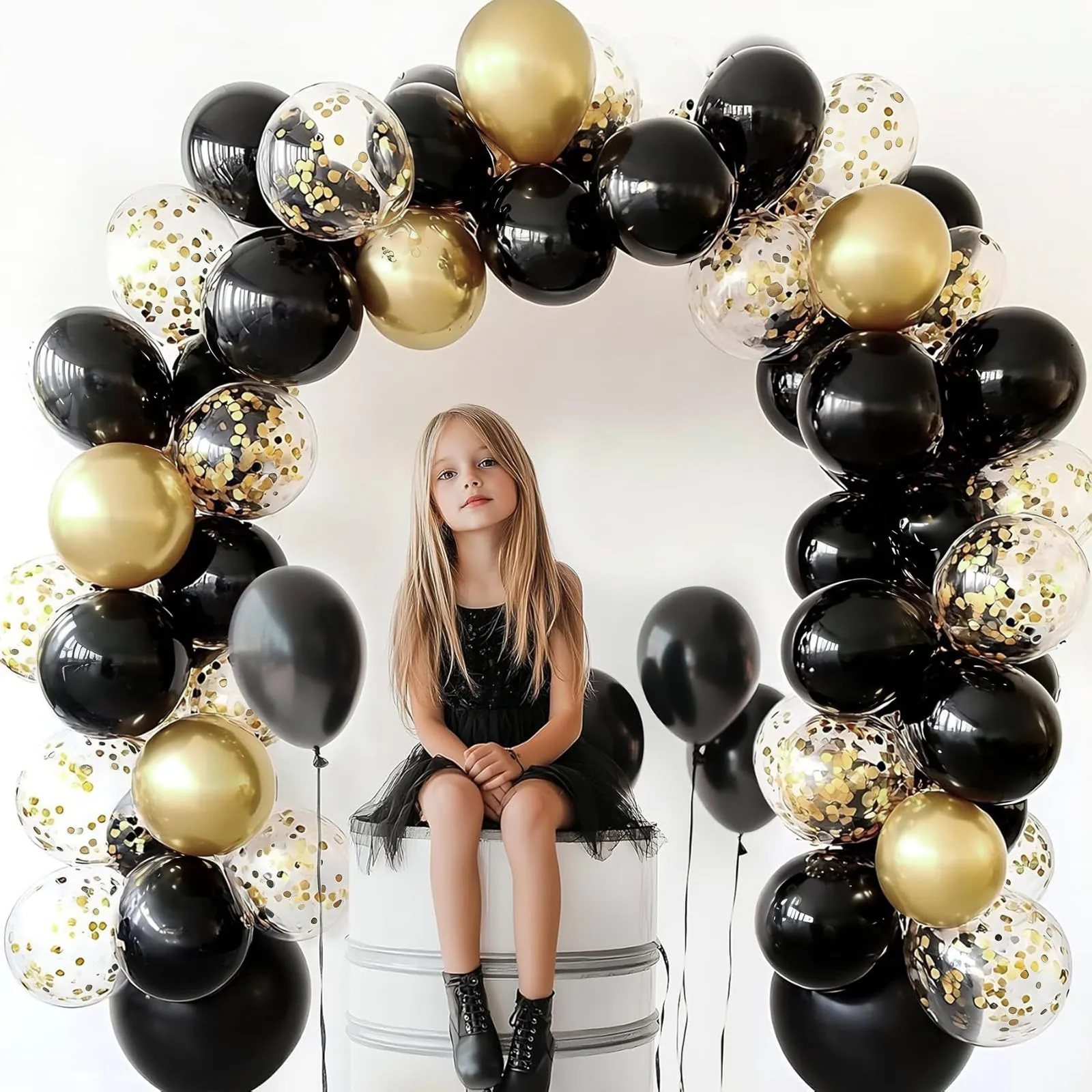 Netnology Kit Arco Palloncini Oro e Nero, 113 Pezzi, Ghirlanda Happy Birthday - immagine 6