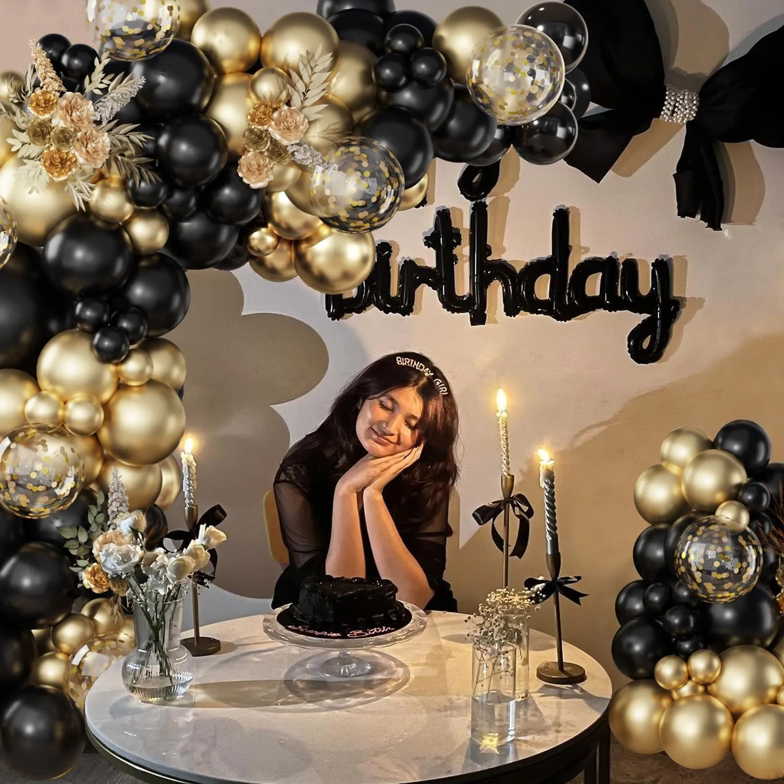 Netnology Kit Arco Palloncini Oro e Nero, 113 Pezzi, Ghirlanda Happy Birthday - immagine 7