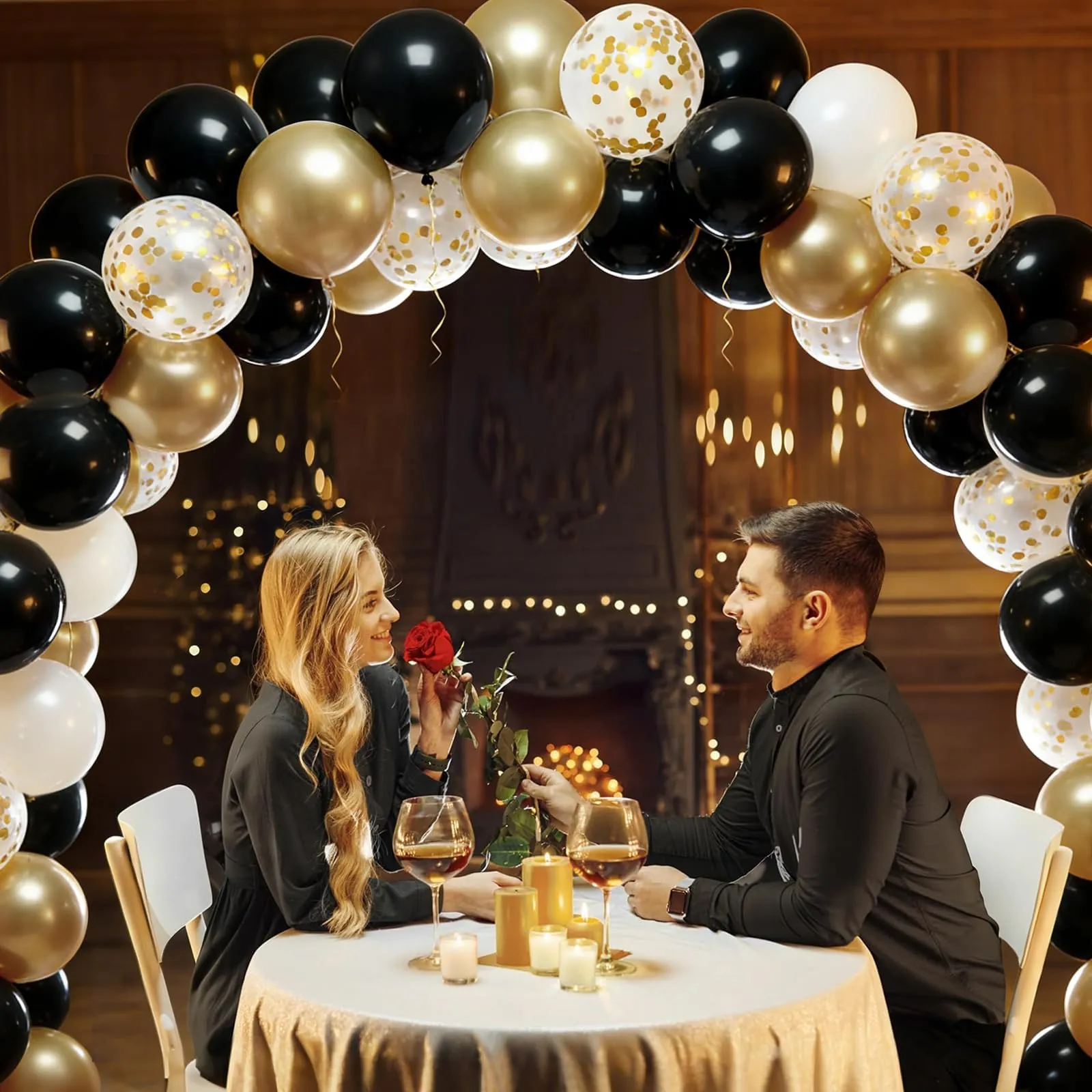 Netnology Kit Arco Palloncini Oro e Nero, 113 Pezzi, Ghirlanda Happy Birthday - immagine 8
