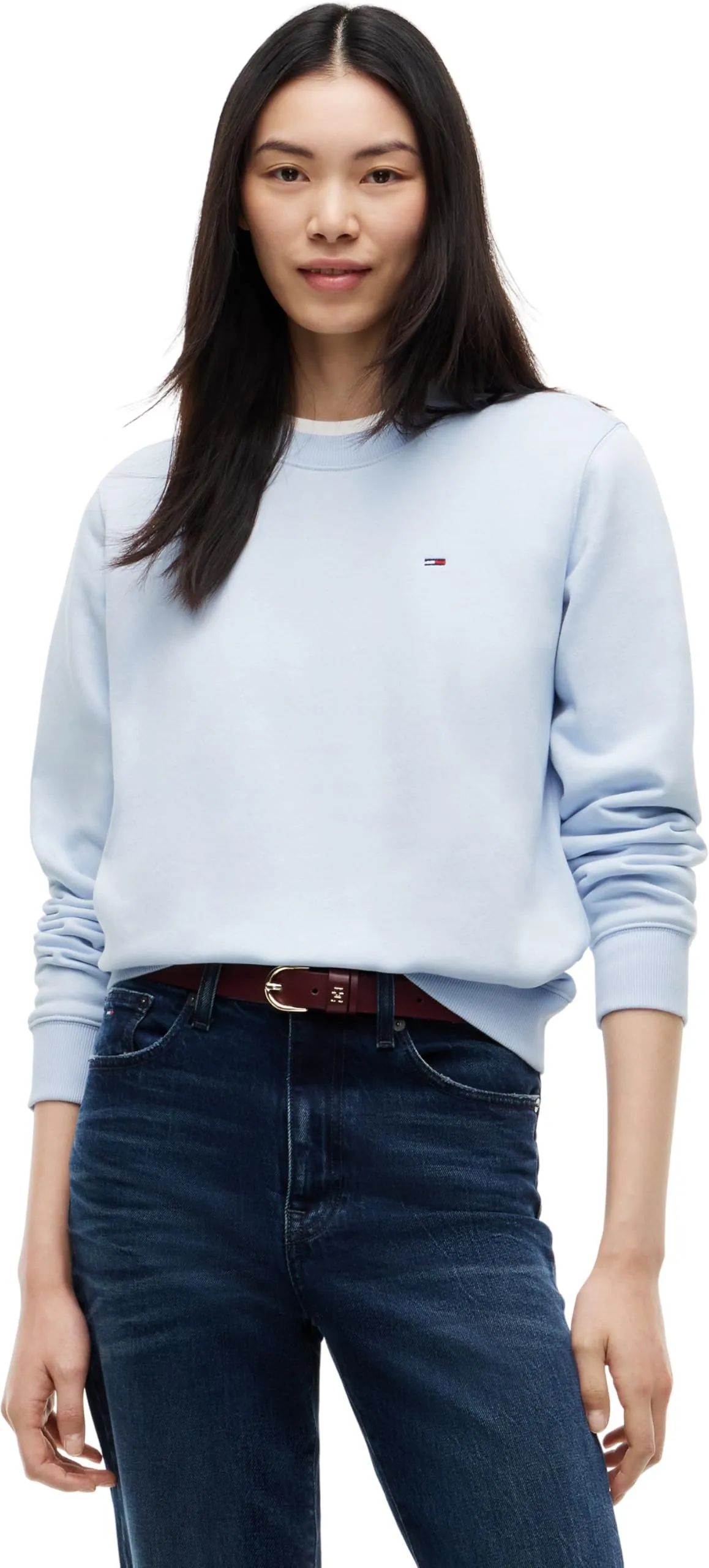 Tommy Jeans Women's Flag Crew Pullover Sweatshirt DW0DW19959, Blue (Sheer Blue), L - immagine 1