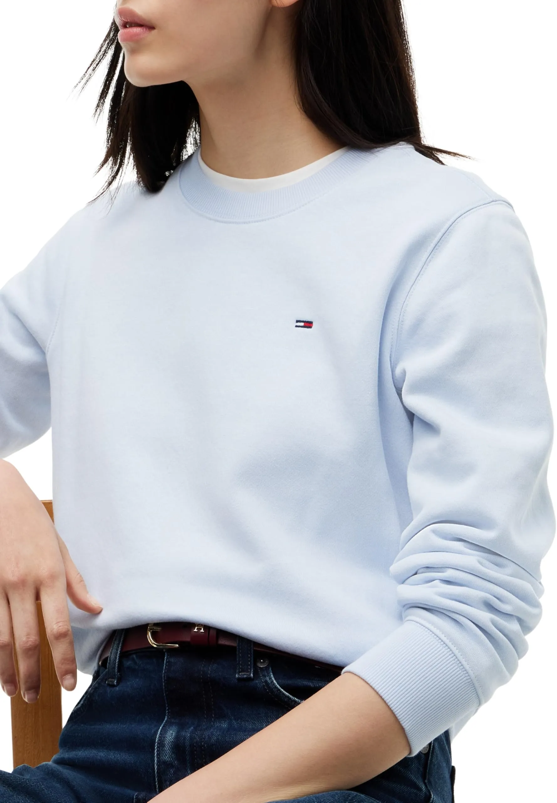 Tommy Jeans Women's Flag Crew Pullover Sweatshirt DW0DW19959, Blue (Sheer Blue), L - immagine 5