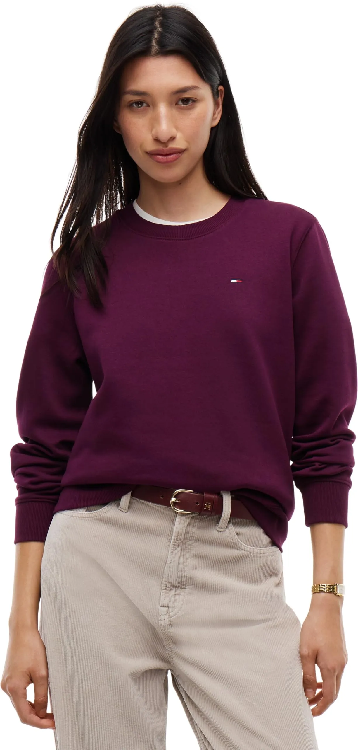 Tommy Jeans Tjw Reg S Flag Crew Felpa da Donna DW0DW19959 Viola M - immagine 1