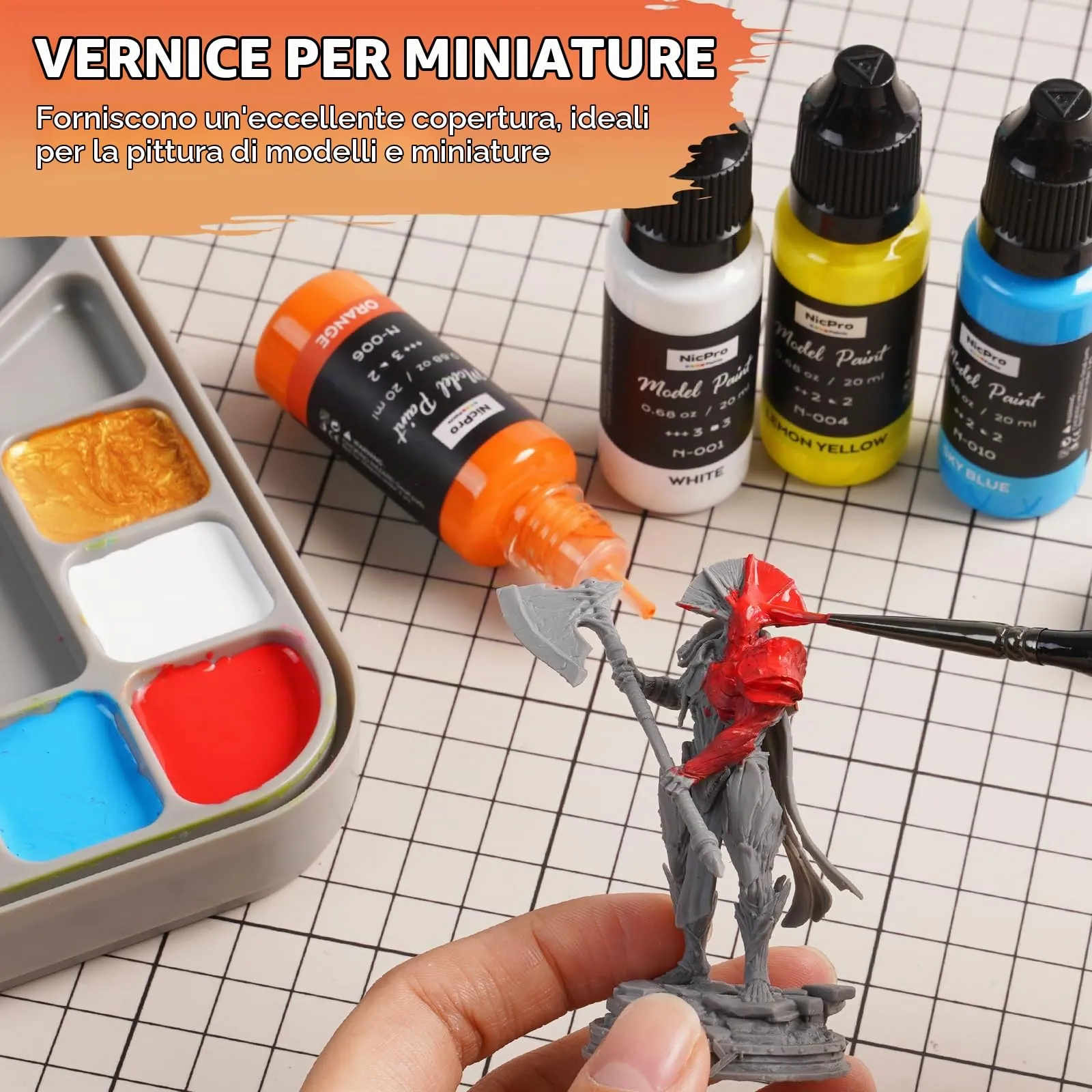 Nicpro Set di Colori Acrilici per Modellismo, 36 Colori x 20 ml con 4 Diluente, Pennelli e Aerografo Compatibili - immagine 3