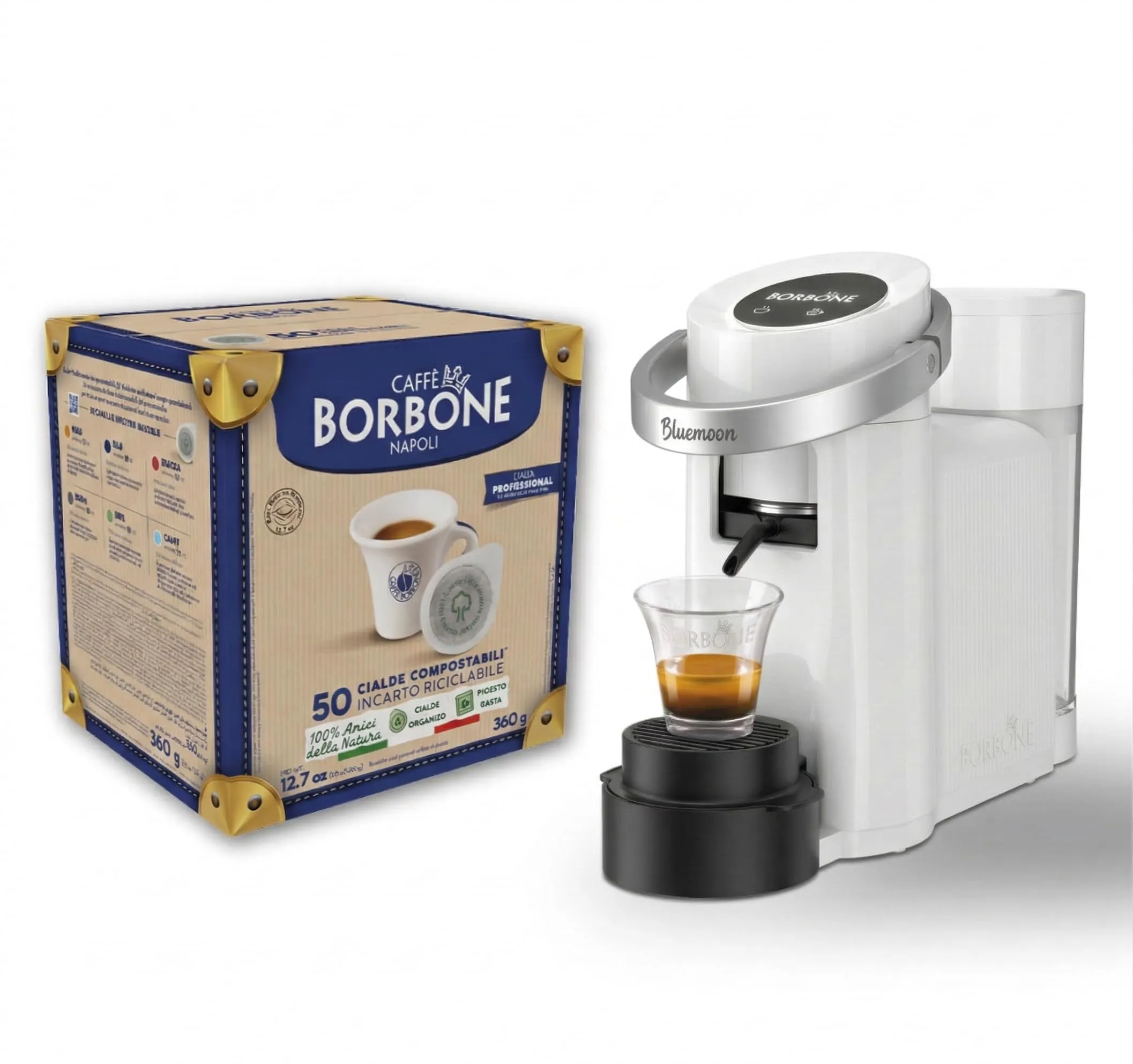 Caffè Borbone Bluemoon Macchina da Caffè a Cialde, Bianco (Macchina + Cialda Blu) - immagine 1