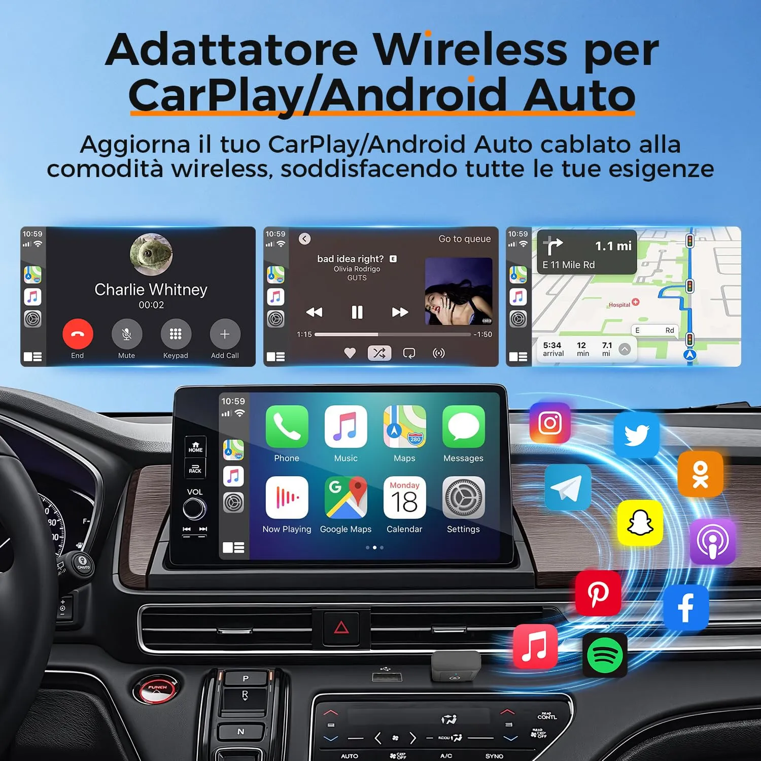 VOSFEEL Adattatore Wireless 2 in 1 per CarPlay e Android Auto, Mini, 2026 - immagine 2